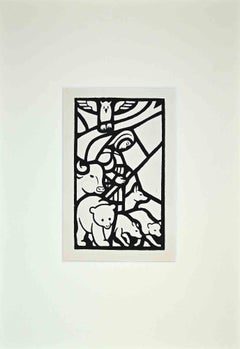 Étude pour un verre - Impression sur bois de Charles Dubin - Années 1940