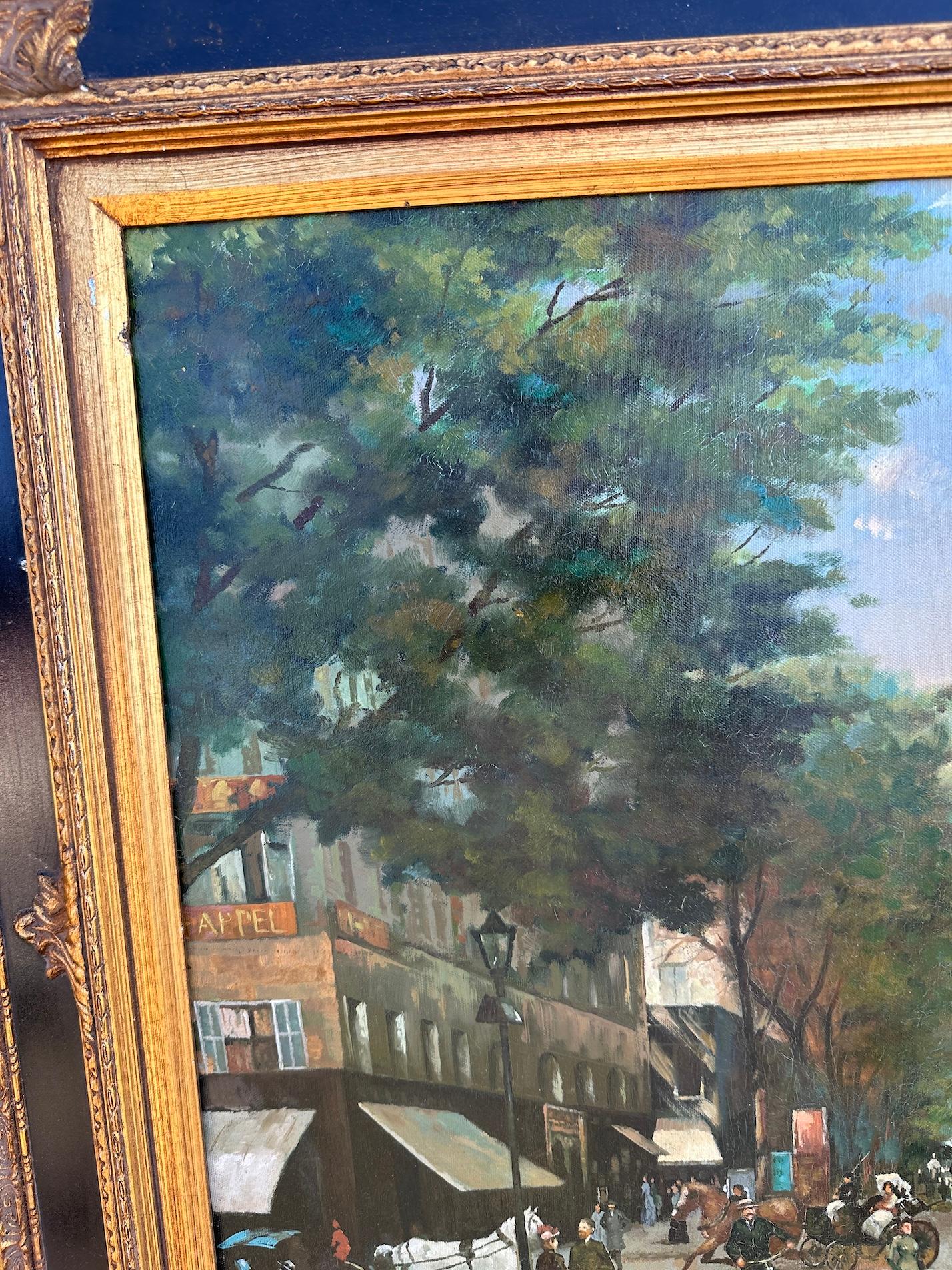 Escena impresionista francesa del siglo XX, Una calle concurrida de París - Landscape Painting Gris de Charles Ducant