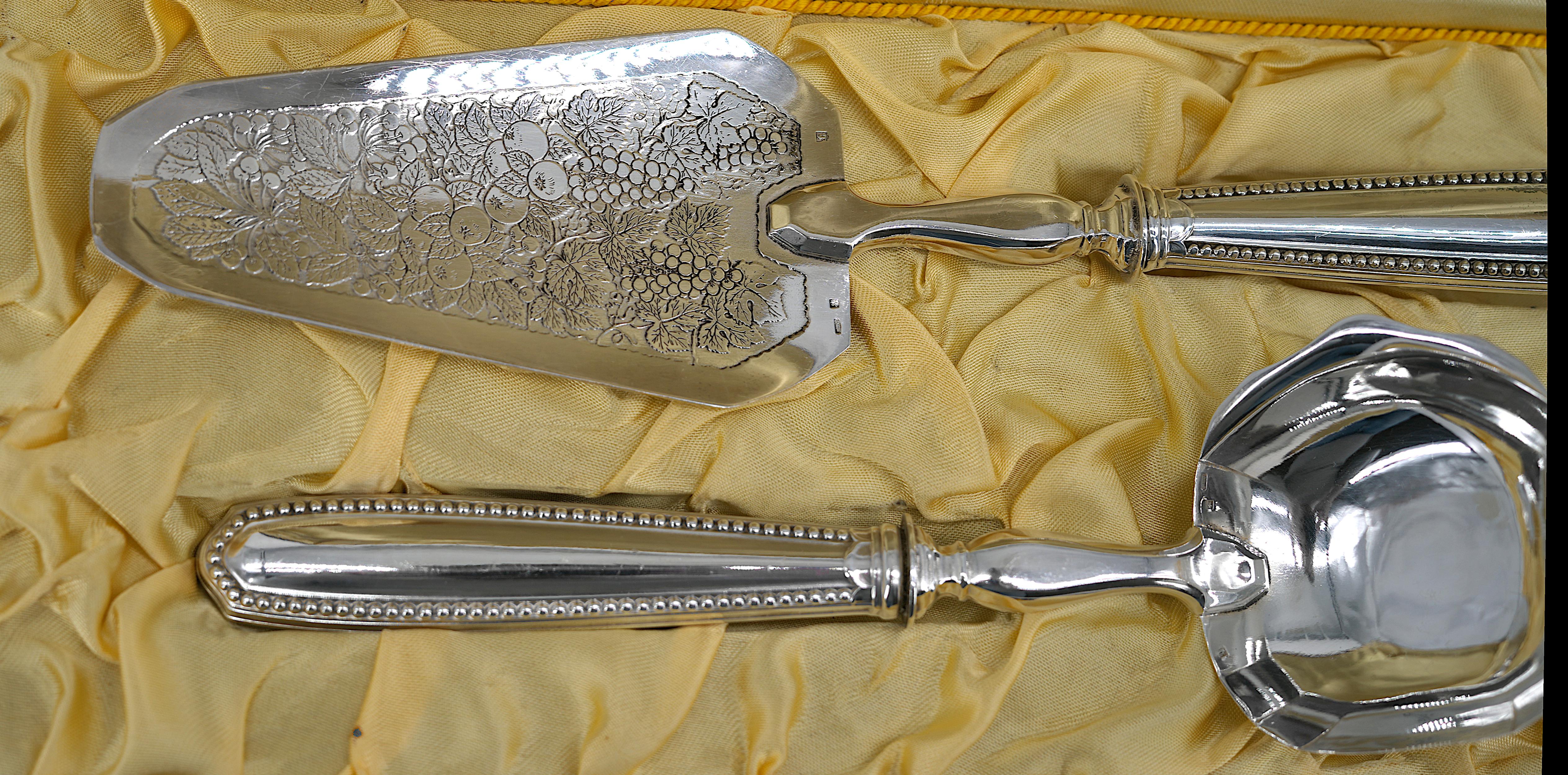 Charles Duchene Französisches versilbertes Art-déco-Dessertbesteck, Charles Duchene, Besteck, 1900 im Zustand „Gut“ im Angebot in Saint-Amans-des-Cots, FR