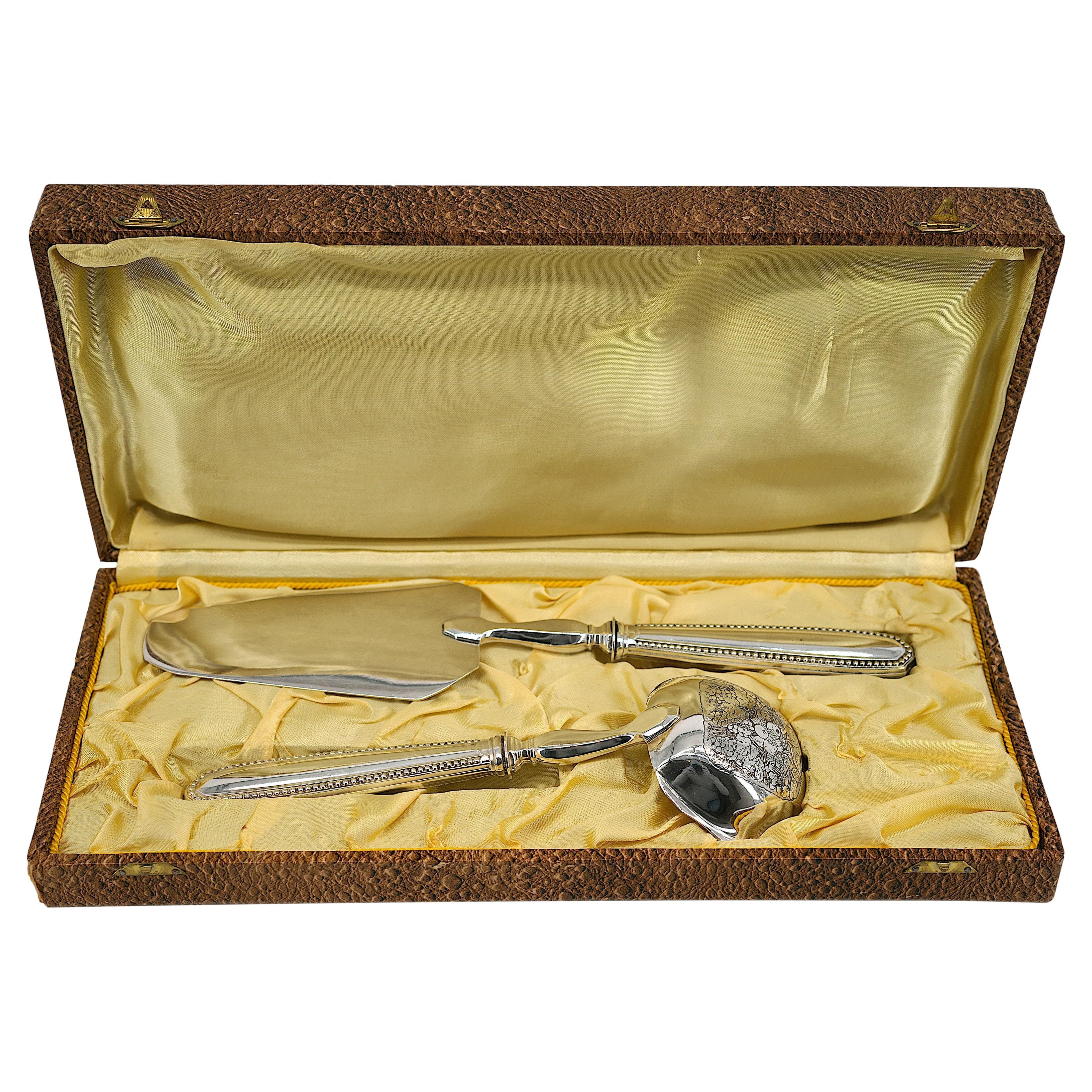 Charles Duchene French Art Deco Silver Plated Dessert Service Cutlery, 1920 For Sale