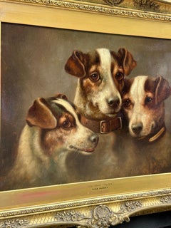 19th century English portrait of three Jack Russell puppies or Dogs.