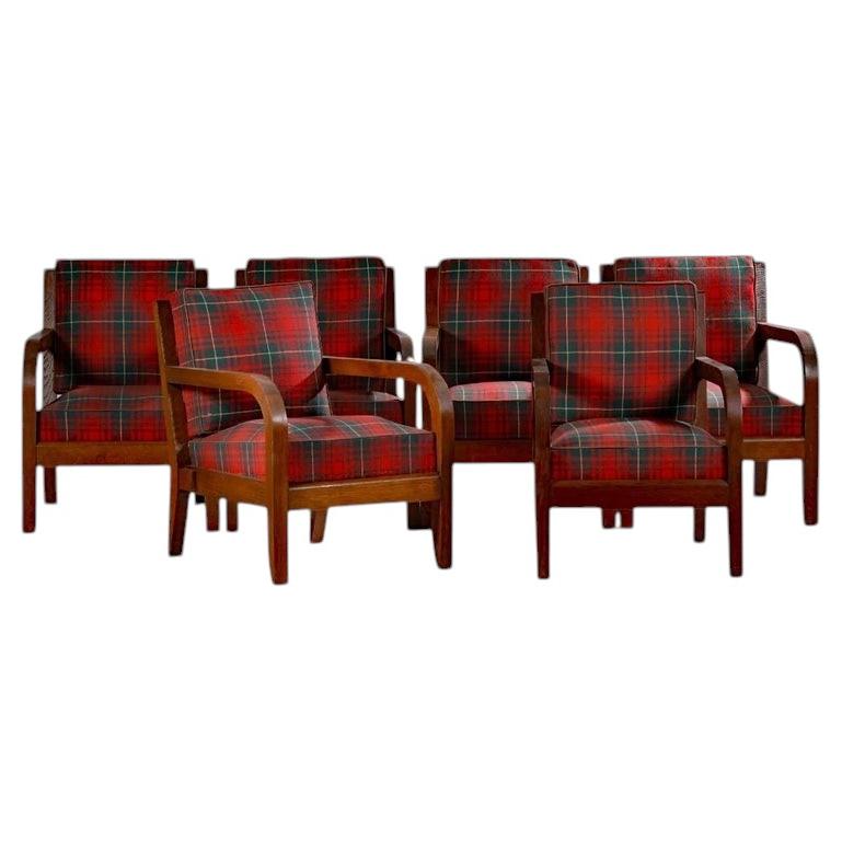 Charles Dudouyt (1885-1946) 6 Art Deco Oak Armchairs Circa 1940 signed For Sale