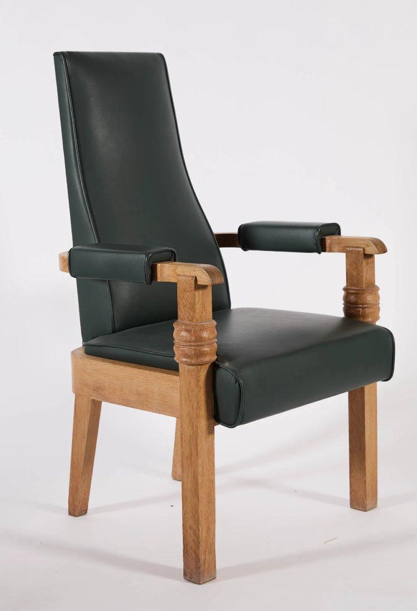 Mid-Century Modern Charles Dudouyt (1885-1946) Bureau et fauteuil Art Déco en chêne vers 1940 en vente