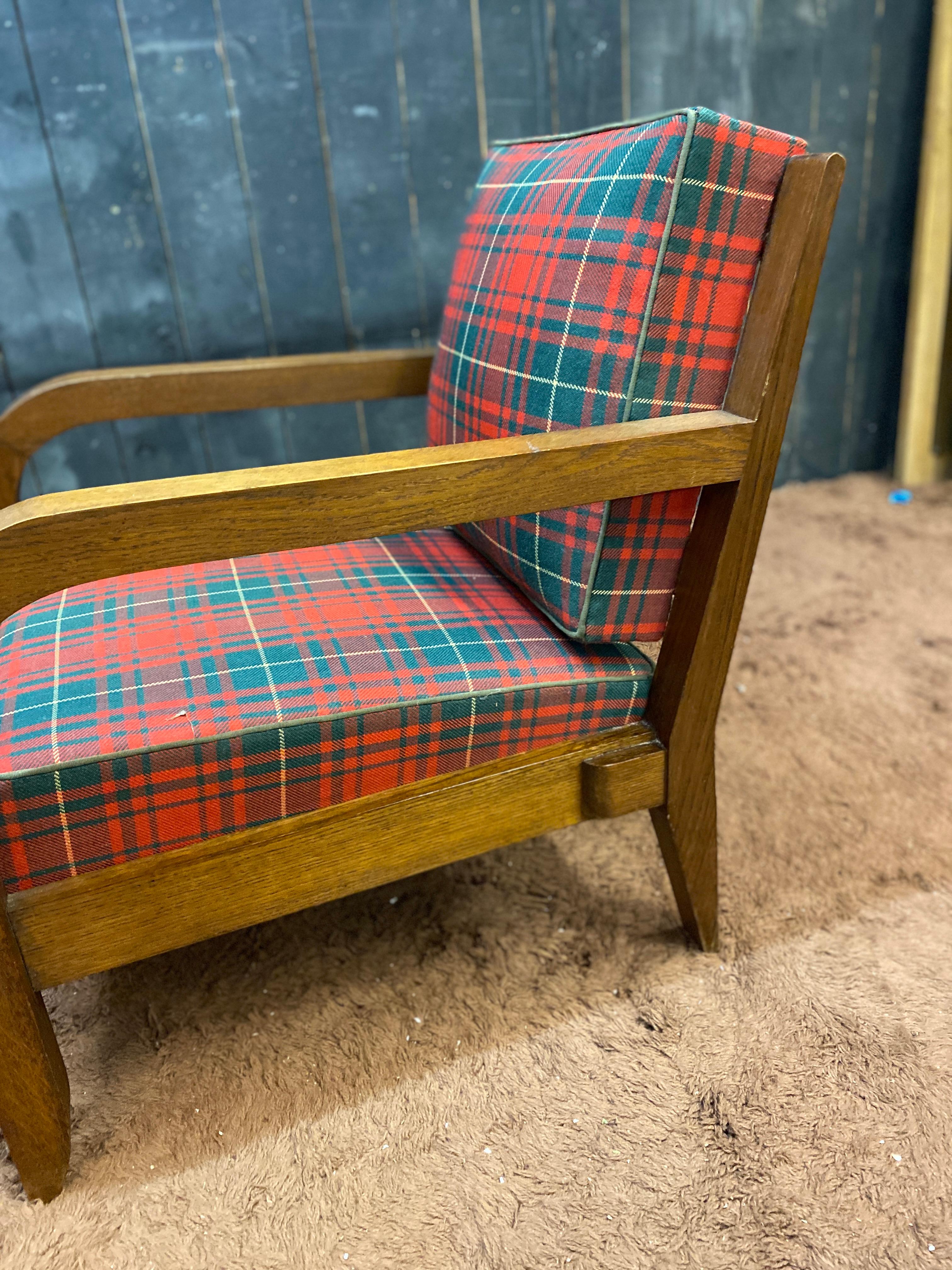 Charles Dudouyt (1885-1946) paire de fauteuils Art Deco en Oak Circa 1940 signé en vente 4