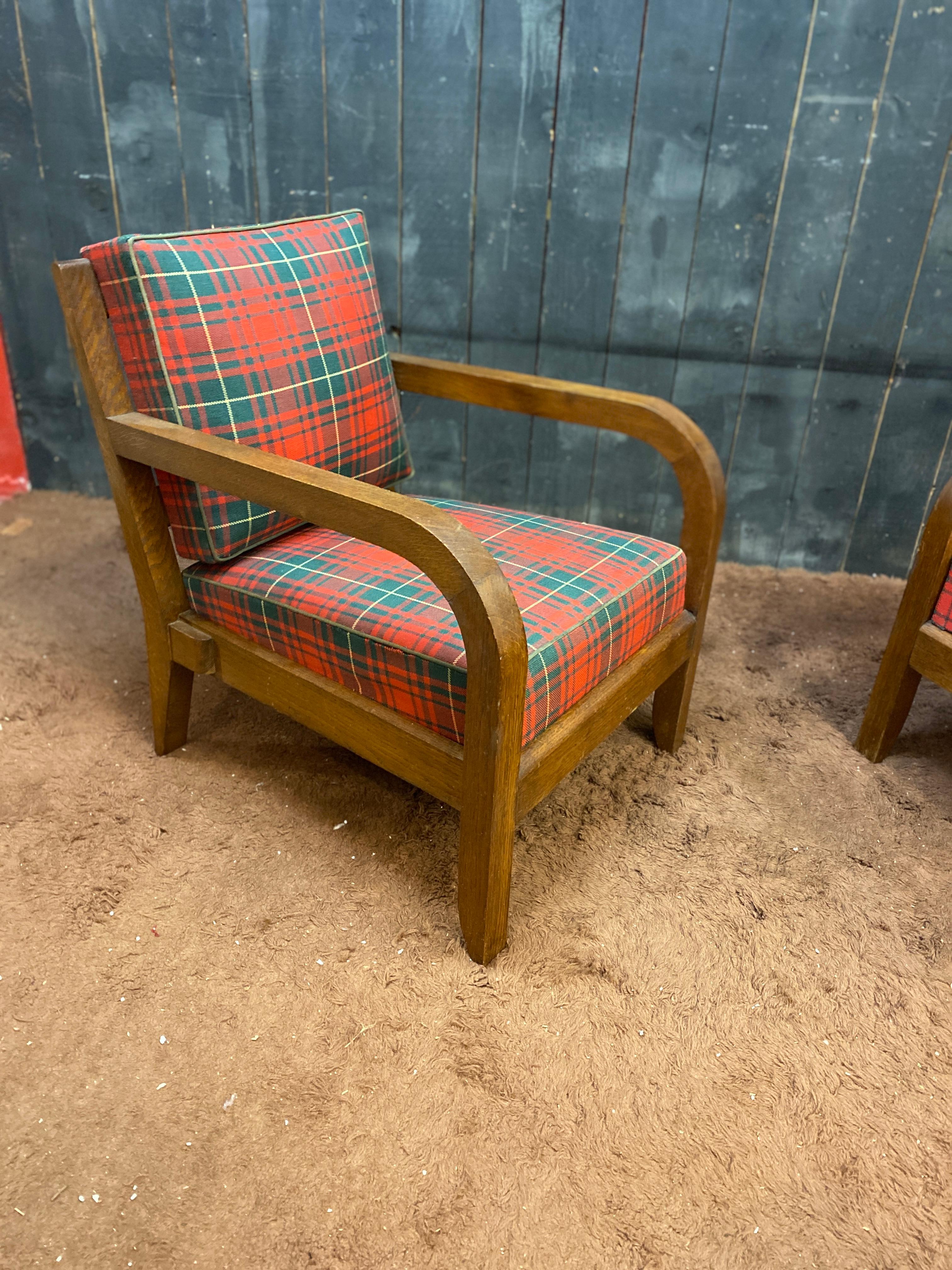 Charles Dudouyt (1885-1946) paire de fauteuils Art Deco en Oak Circa 1940 signé en vente 9