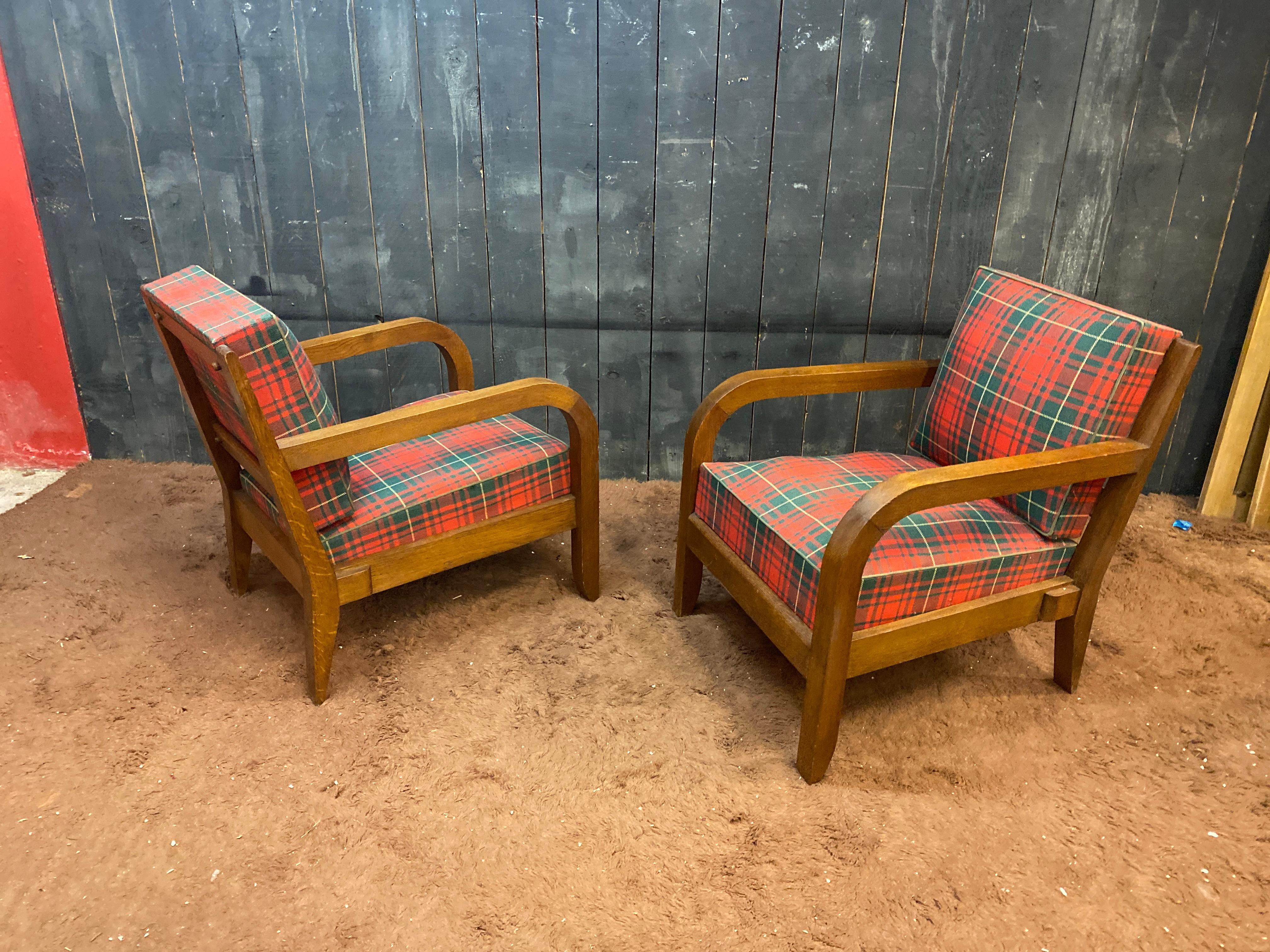 Charles Dudouyt (1885-1946) paire de fauteuils Art Deco en Oak Circa 1940 signé Bon état - En vente à Mouscron, WHT