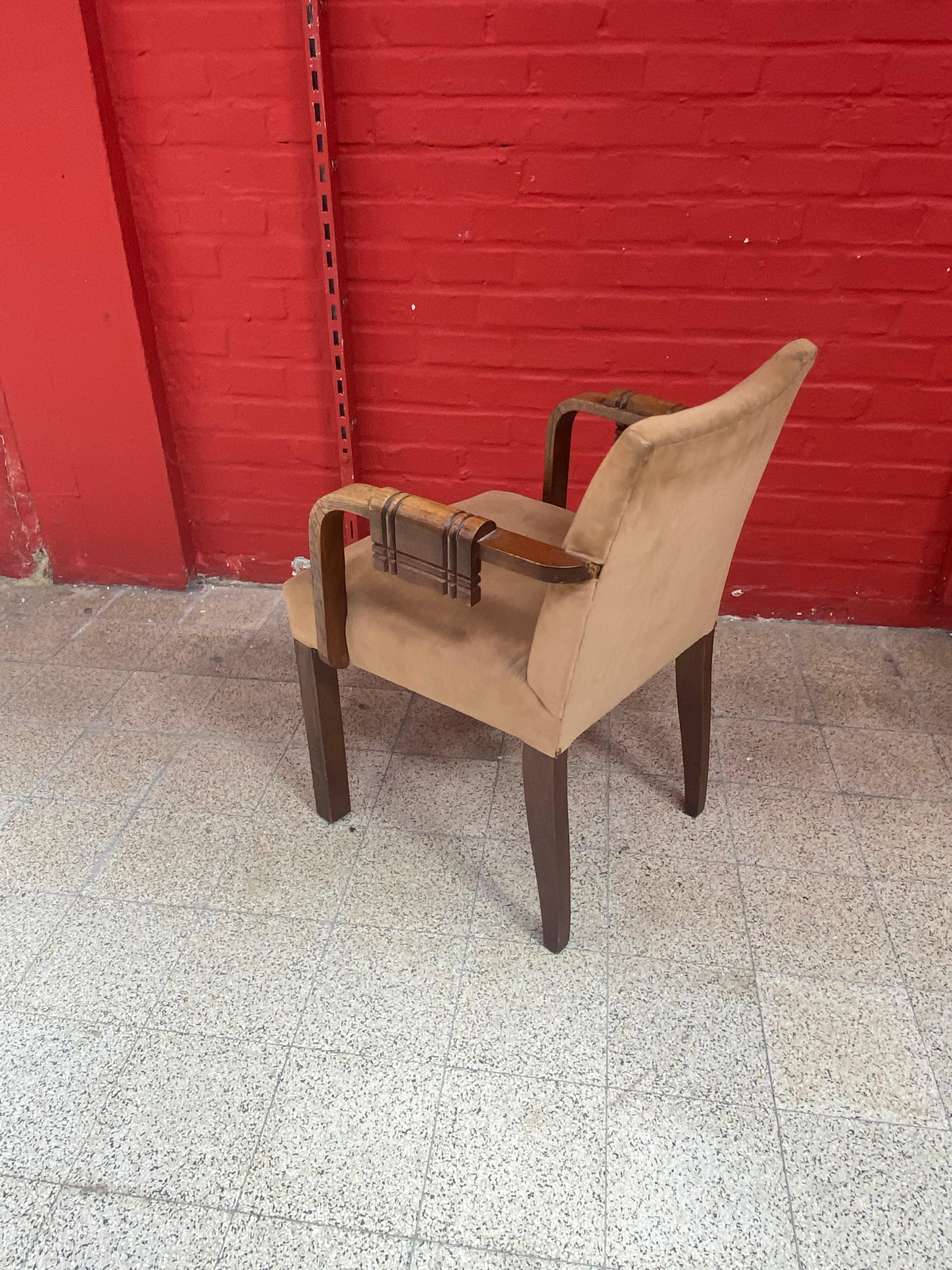Charles Dudouyt, 2 Art Deco Oak and Leather Chairs, circa 1940 5