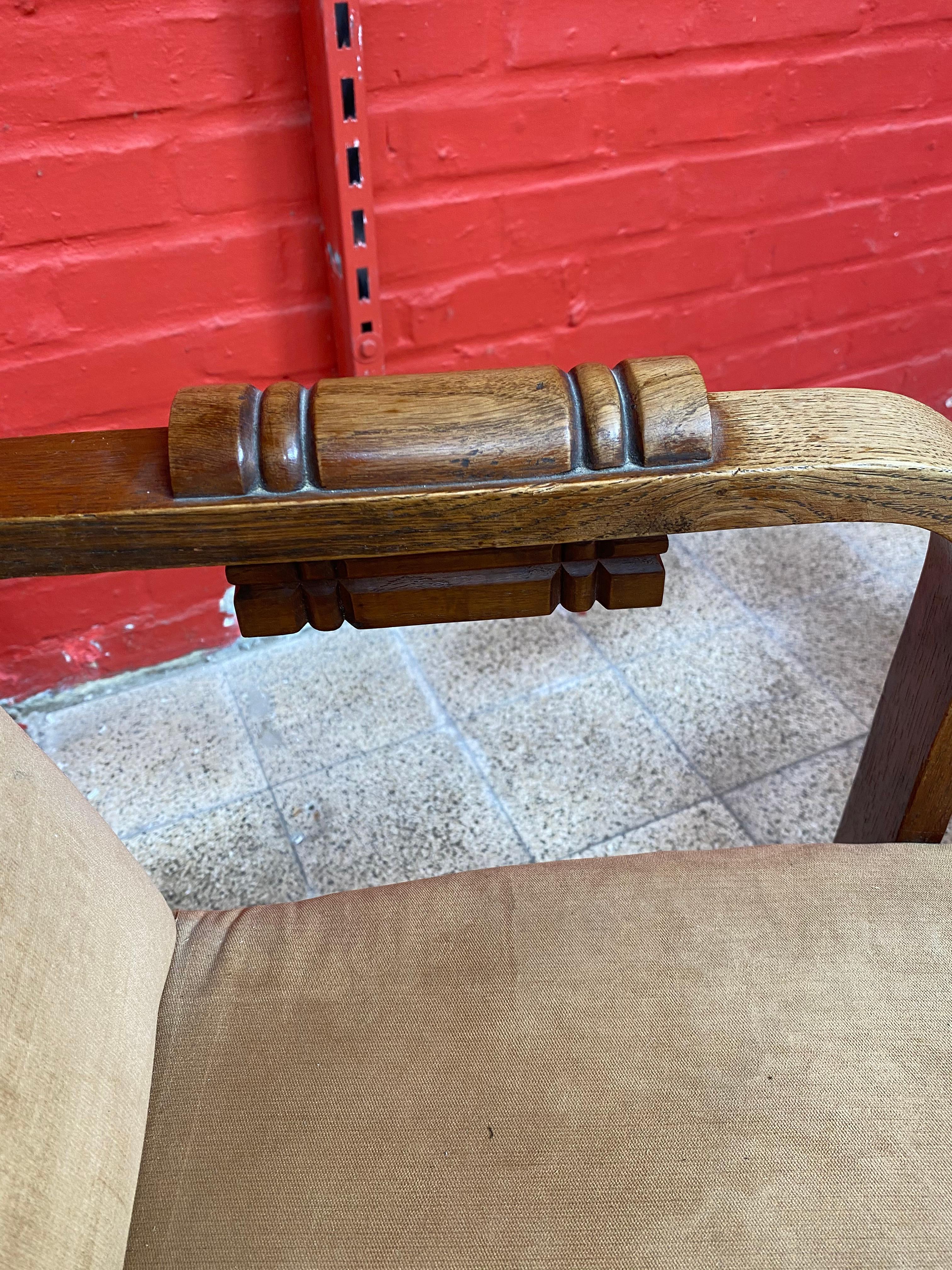 Charles Dudouyt, 2 Art Deco Oak and Leather Chairs, circa 1940 2