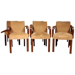 Charles Dudouyt, 6 Art Deco Oak and Leather Chairs, circa 1940
