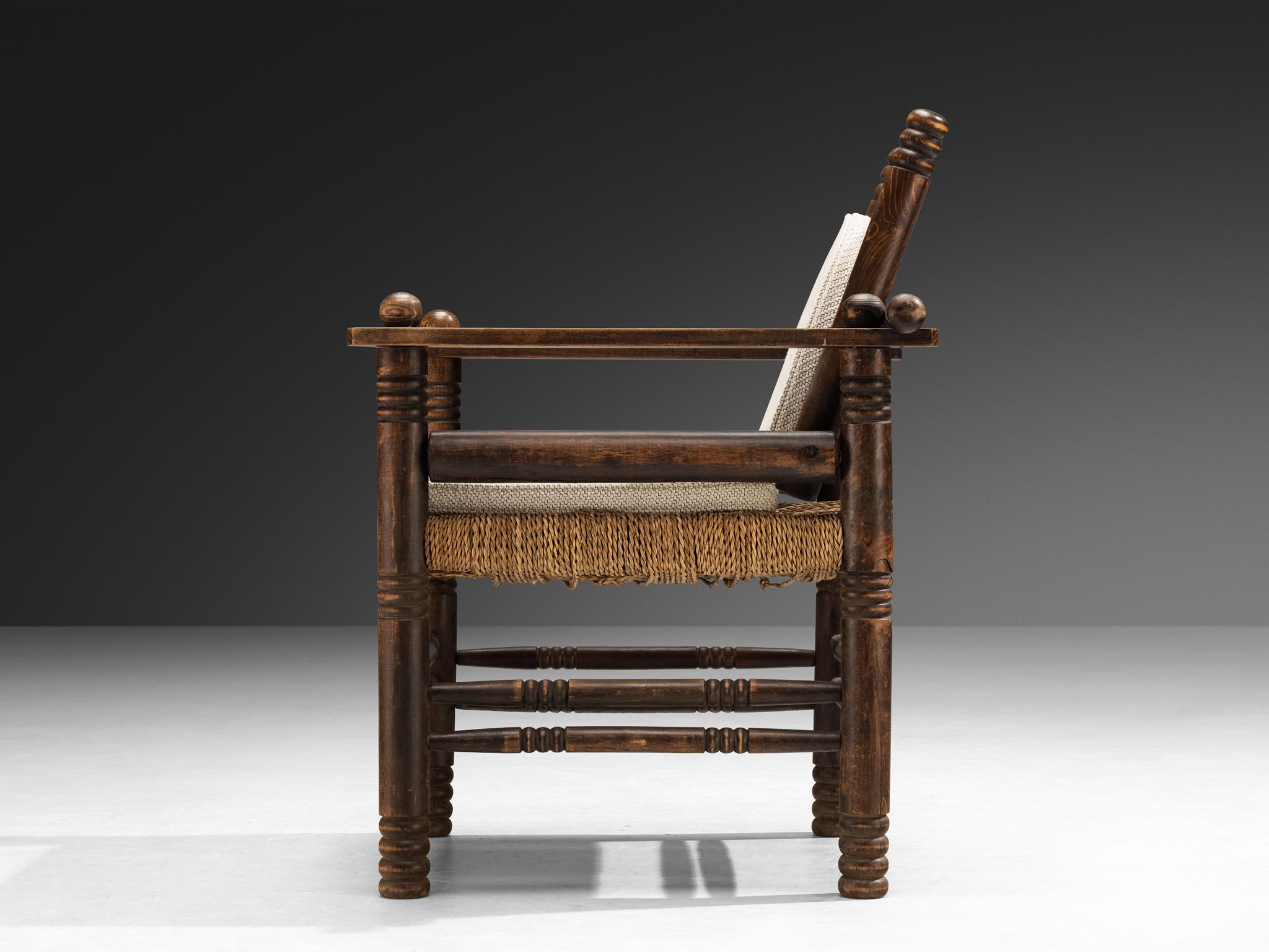 Français Fauteuil Art Déco Charles Dudouyt en jonc et Wood en vente