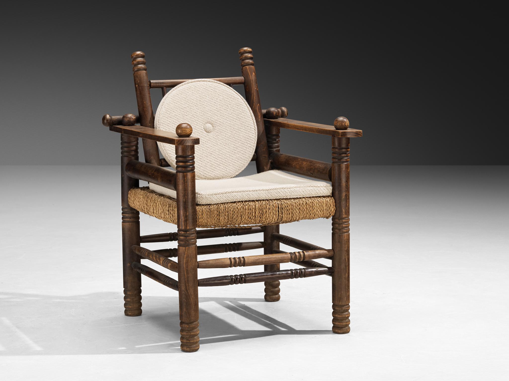 Fauteuil Art Déco Charles Dudouyt en jonc et Wood Bon état - En vente à Waalwijk, NL