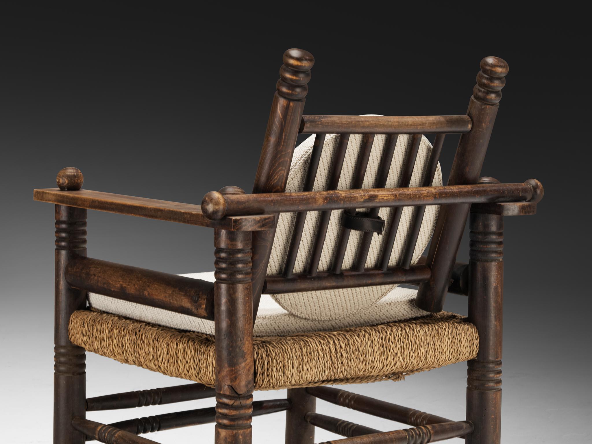 Milieu du XXe siècle Fauteuil Art Déco Charles Dudouyt en jonc et Wood en vente
