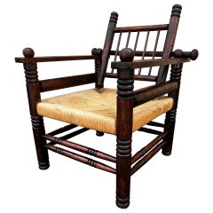 Charles Dudouyt Art Deco Armchair in Solid Oak and Straw, Circa 1940