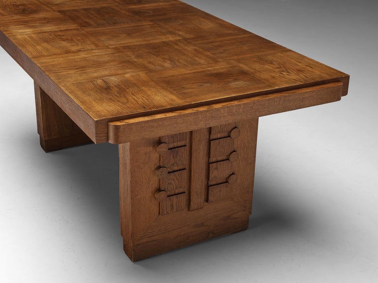 French Charles Dudouyt Art Deco Dining Table in Oak For Sale