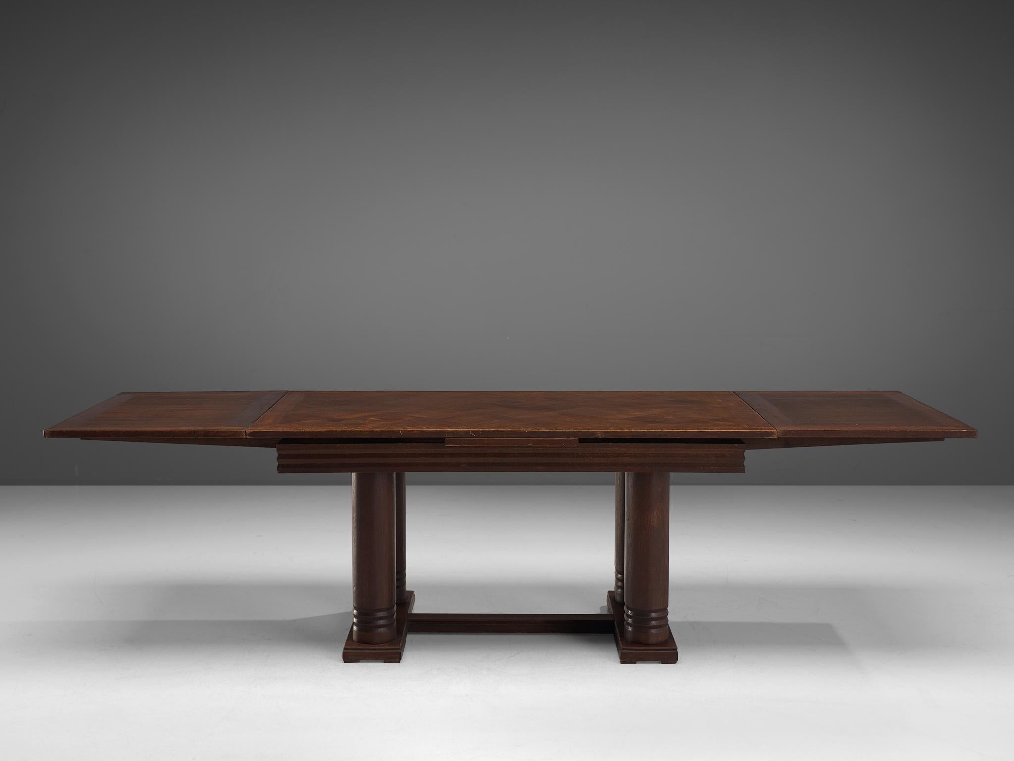 French Charles Dudouyt Art Deco Extendable Dining Table in Stained Oak  For Sale