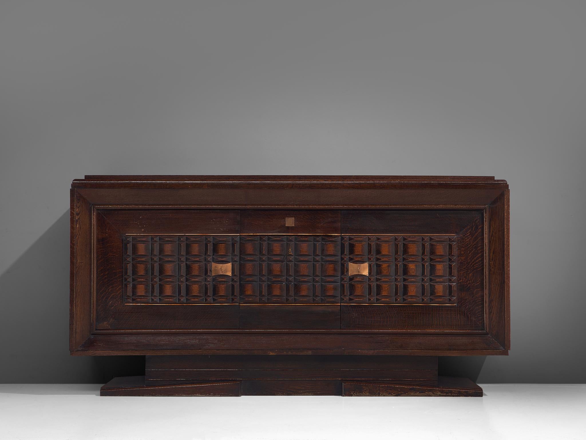 Charles Dudouyt Art Deco Sideboard in Darkened Oak In Good Condition In Waalwijk, NL