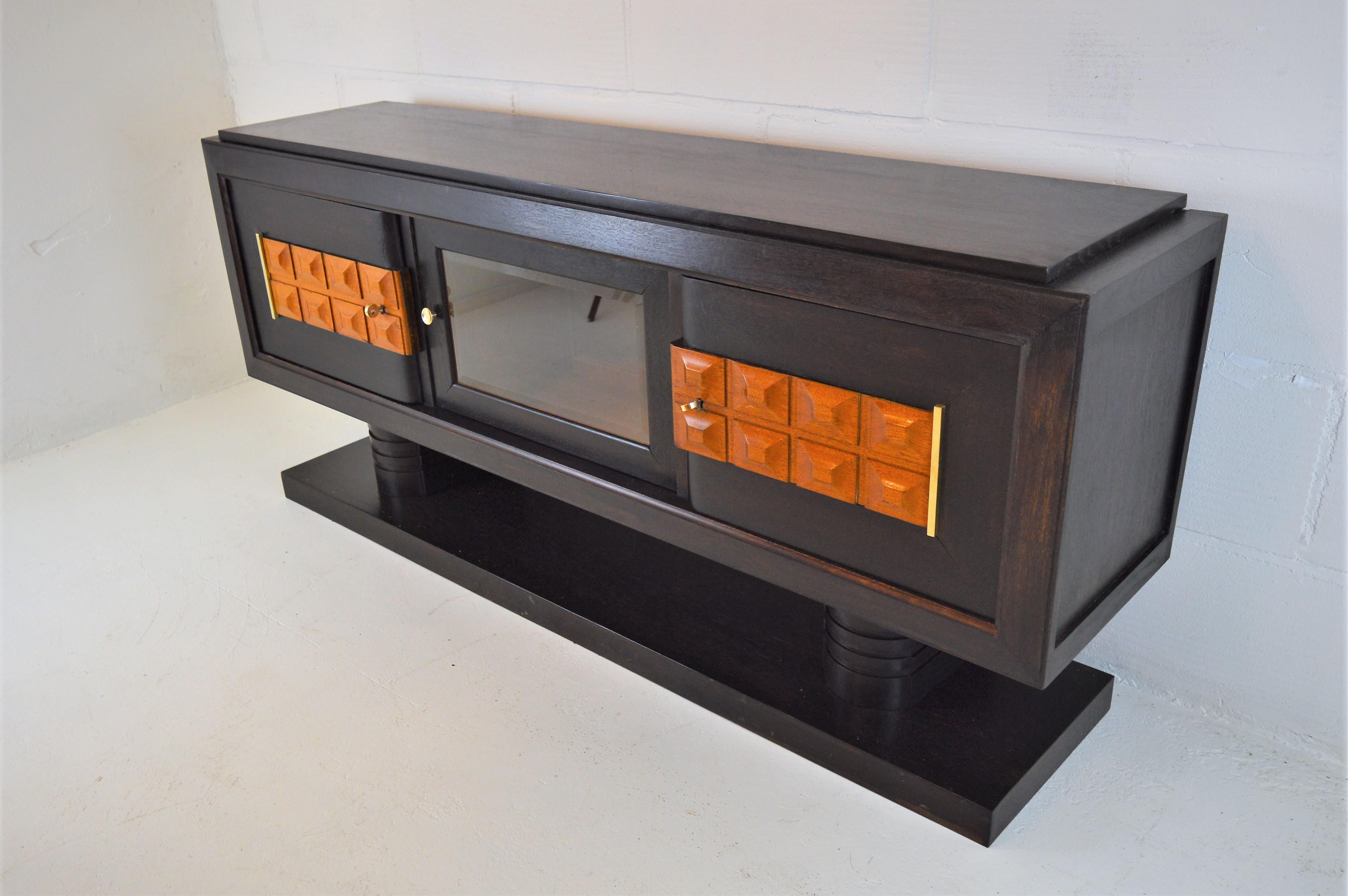 Charles Dudouyt Art Deco Sideboard in Darkstained Oak with Vitrine Compartment 4