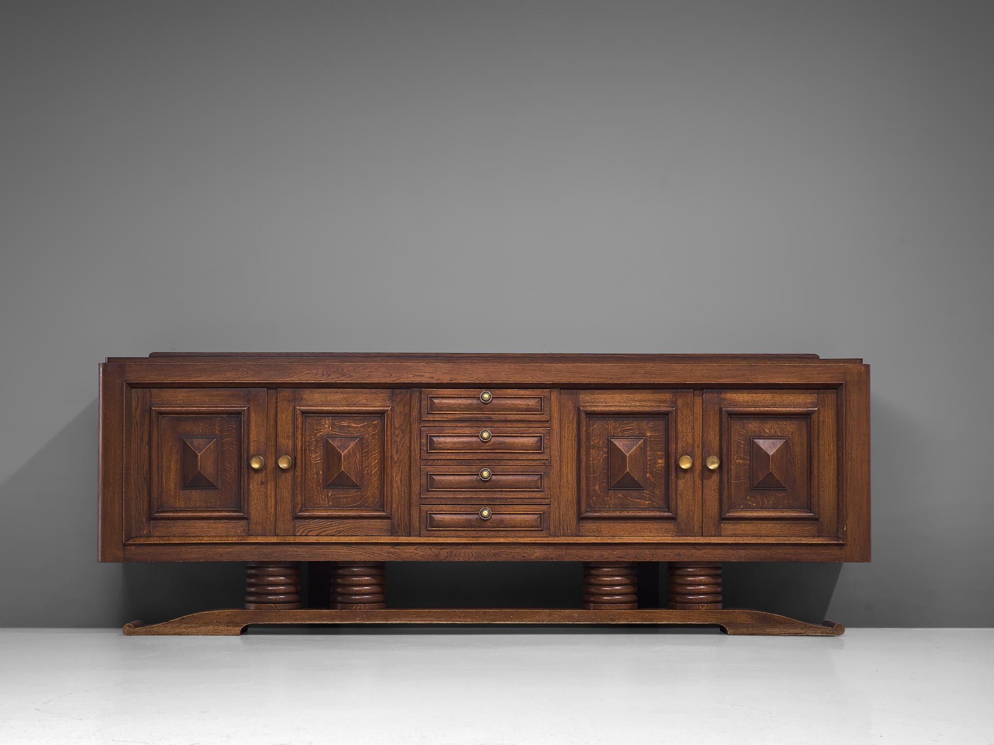 Charles Dudouyt Art Deco Sideboard in Oak in Exceptional Seize In Good Condition In Waalwijk, NL