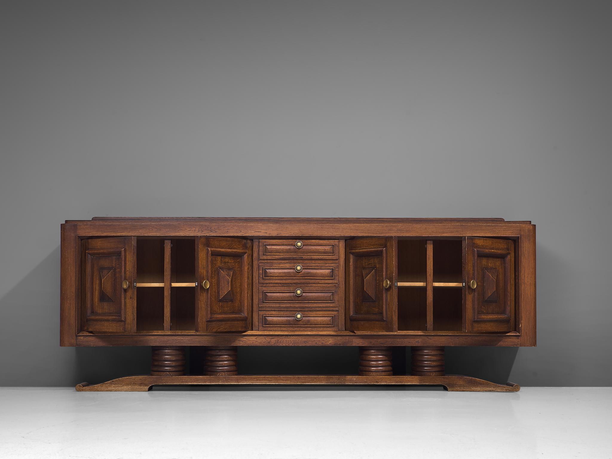 Charles Dudouyt Art Deco Sideboard in Oak in Exceptional Seize 1