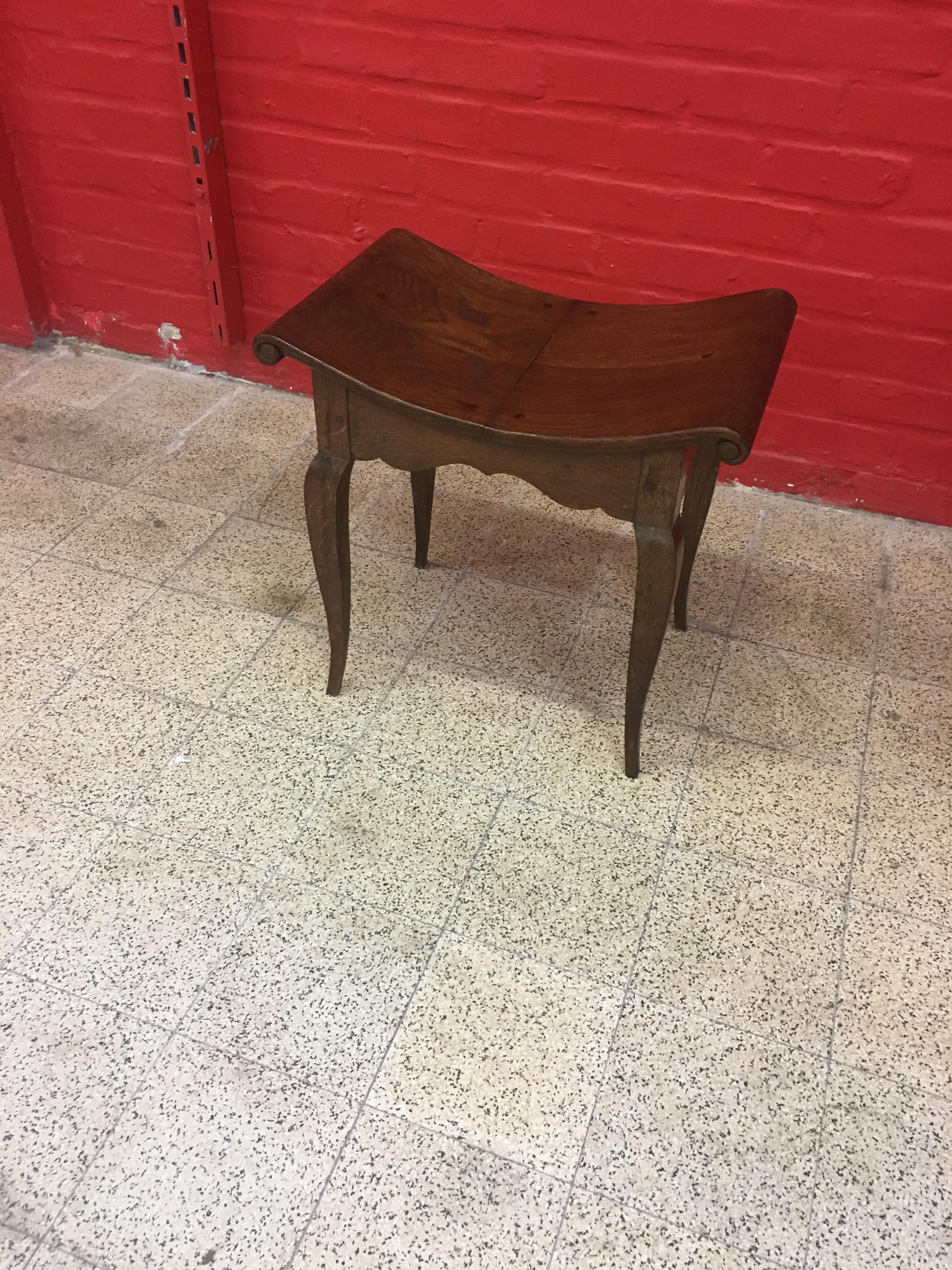 Charles Dudouyt, Art Deco stool in oak circa 1935, signed.