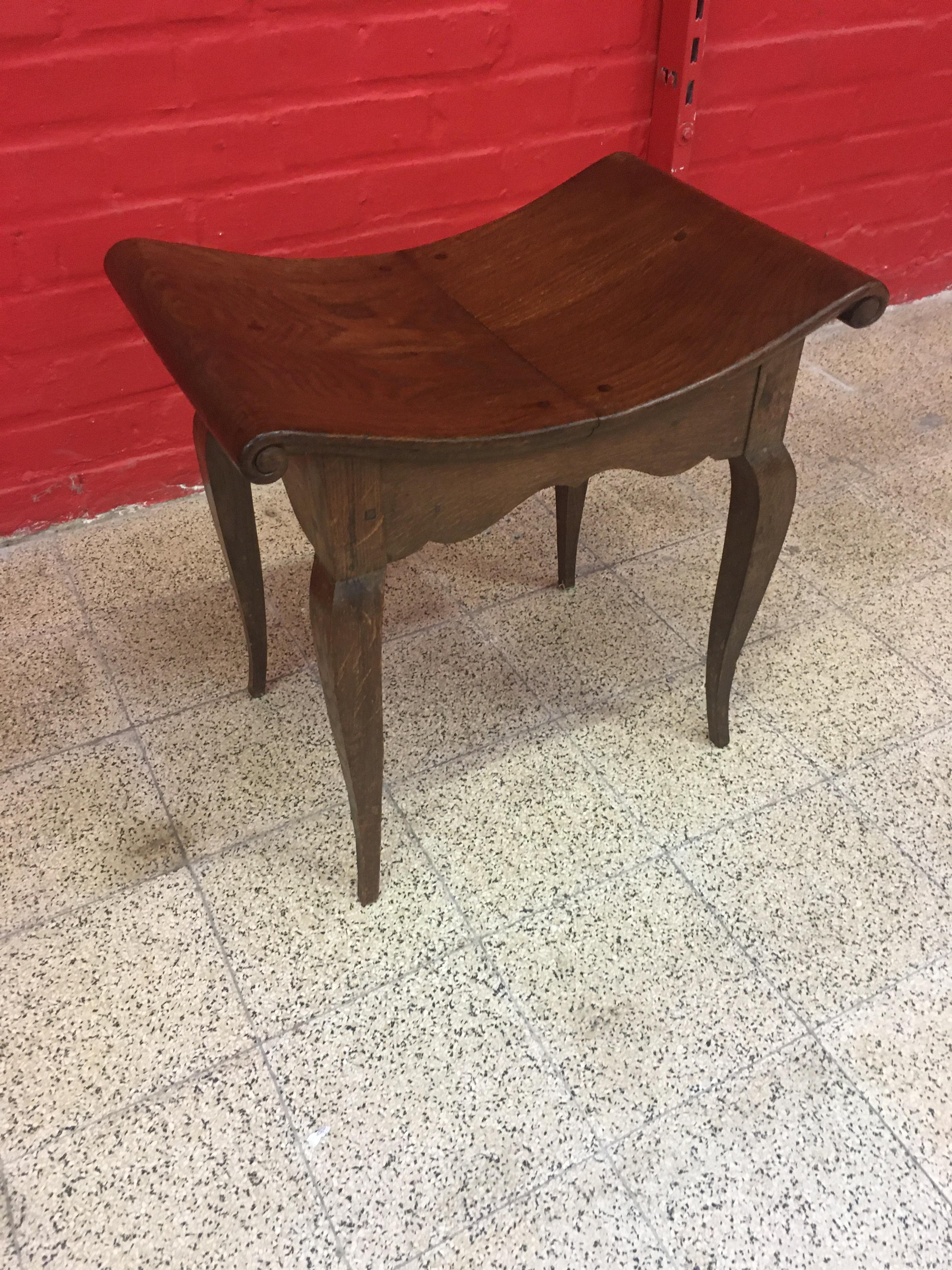 French Charles Dudouyt, Art Deco Stool in Oak circa 1935, Signed For Sale