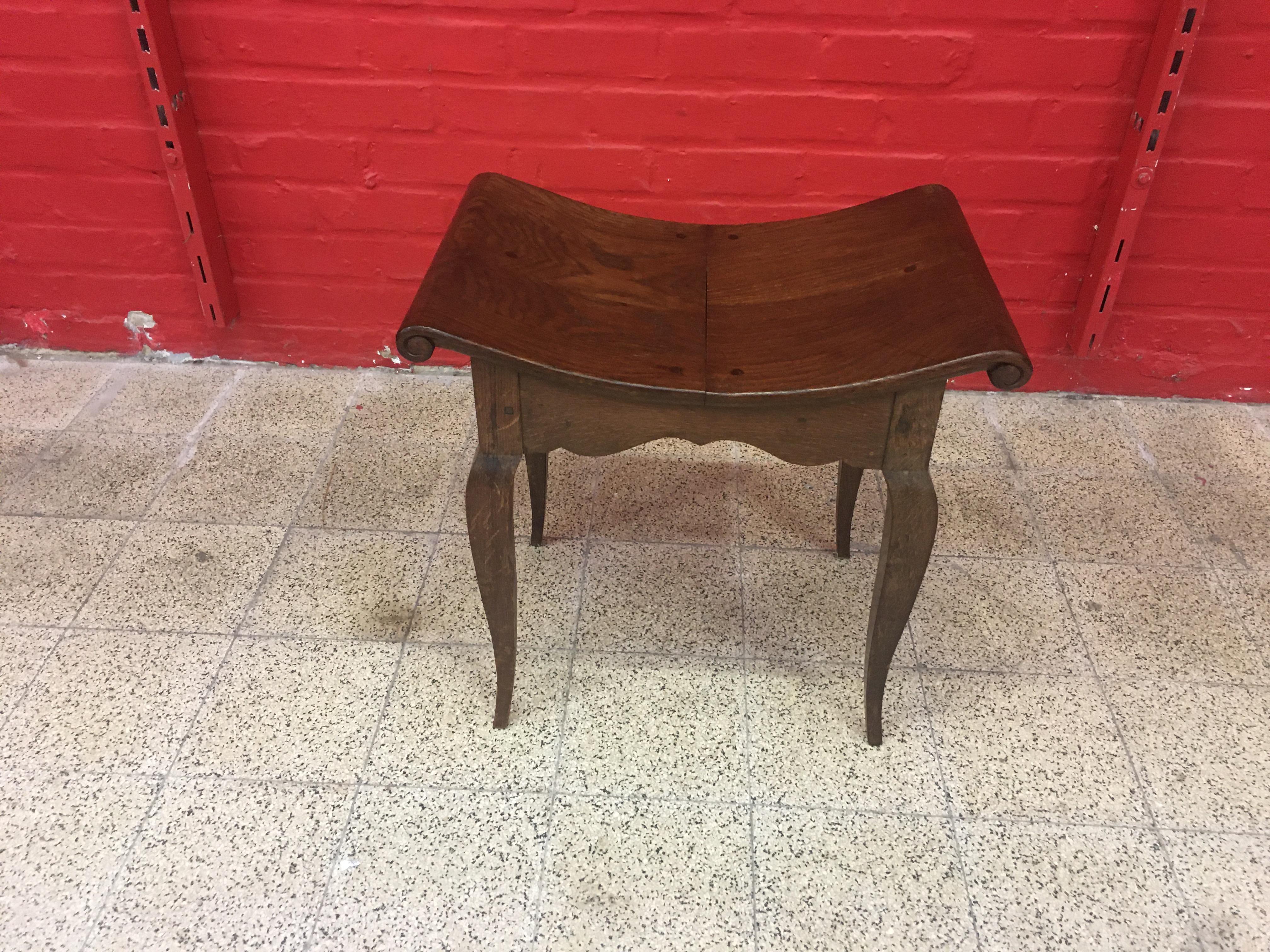 Charles Dudouyt, Art Deco Stool in Oak circa 1935, Signed For Sale 2