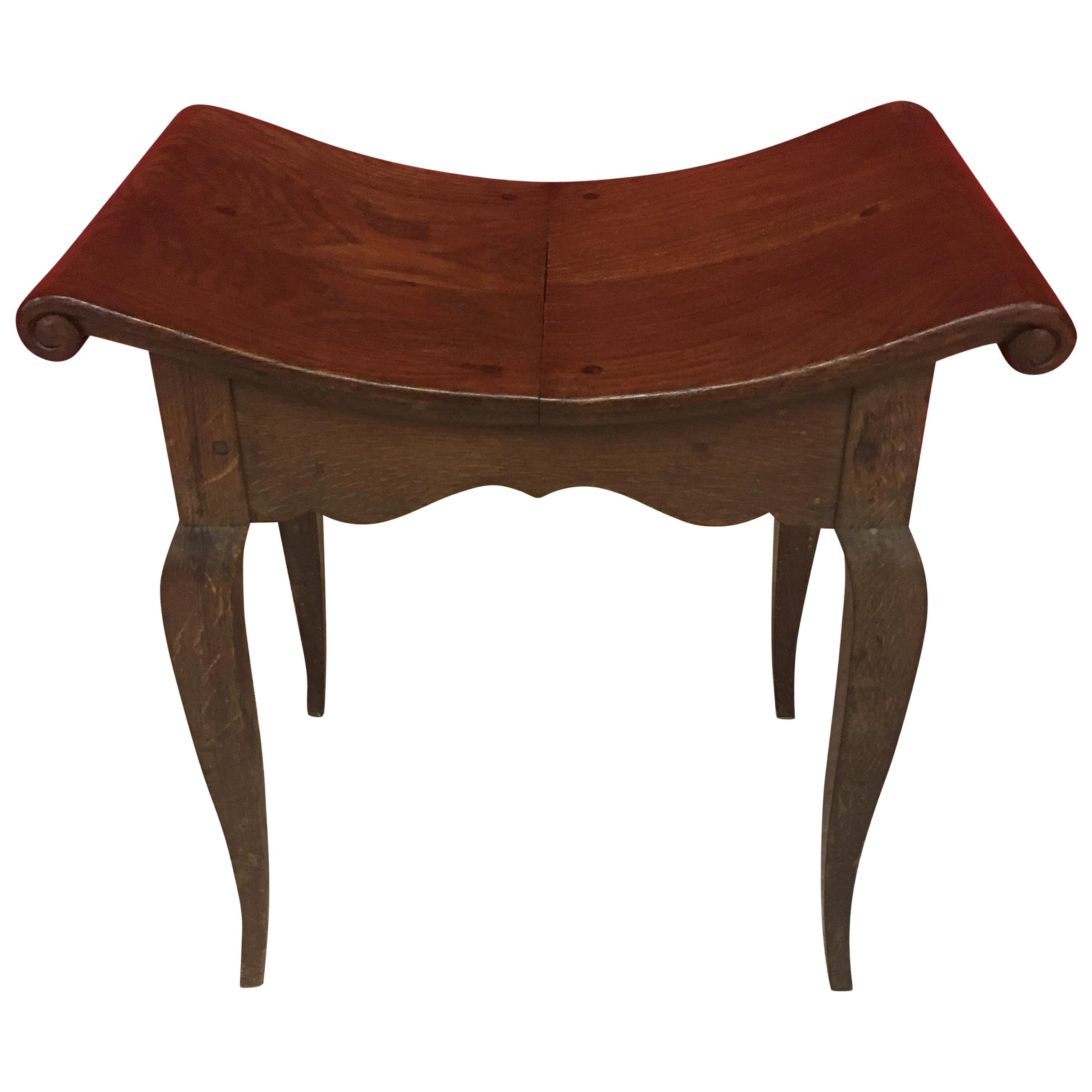 Charles Dudouyt, Art Deco Stool in Oak circa 1935, Signed For Sale