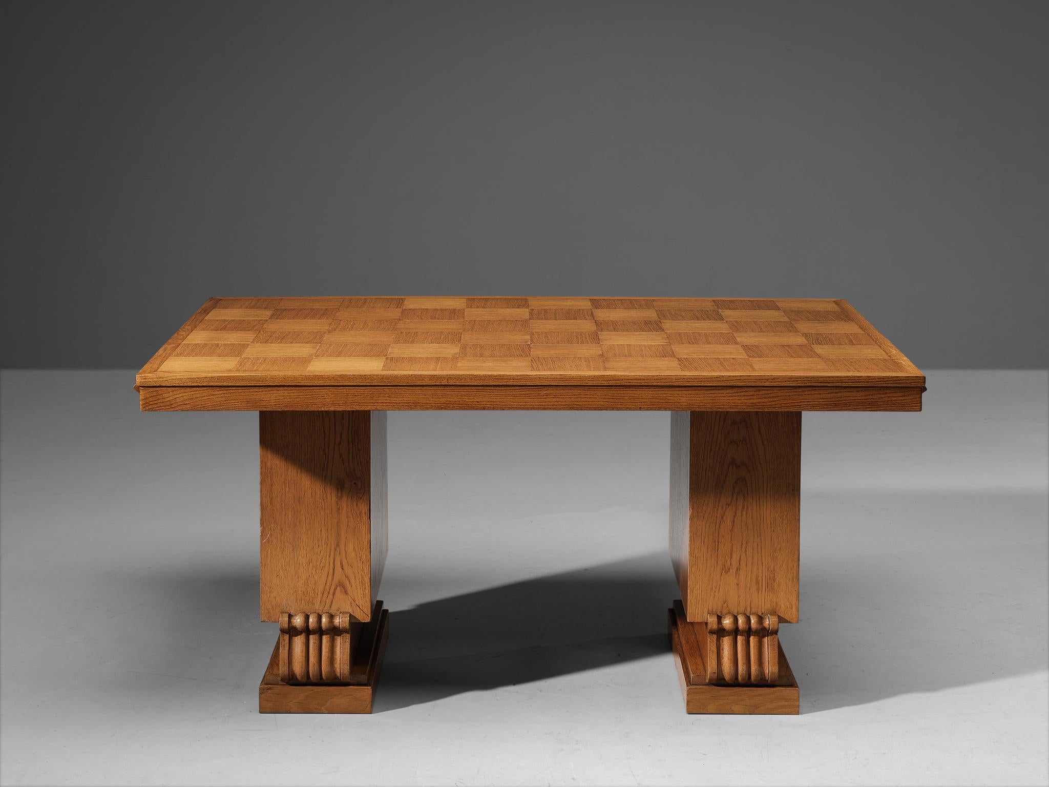 Charles Dudouyt Art Deco Table with Inlayed Top in Oak  In Good Condition For Sale In Waalwijk, NL
