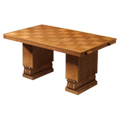 Charles Dudouyt Art Deco Table with Inlayed Top in Oak