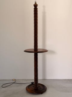 Charles Dudouyt att, Rustic Floor Lamp with Integrated Table, France circa 1930s