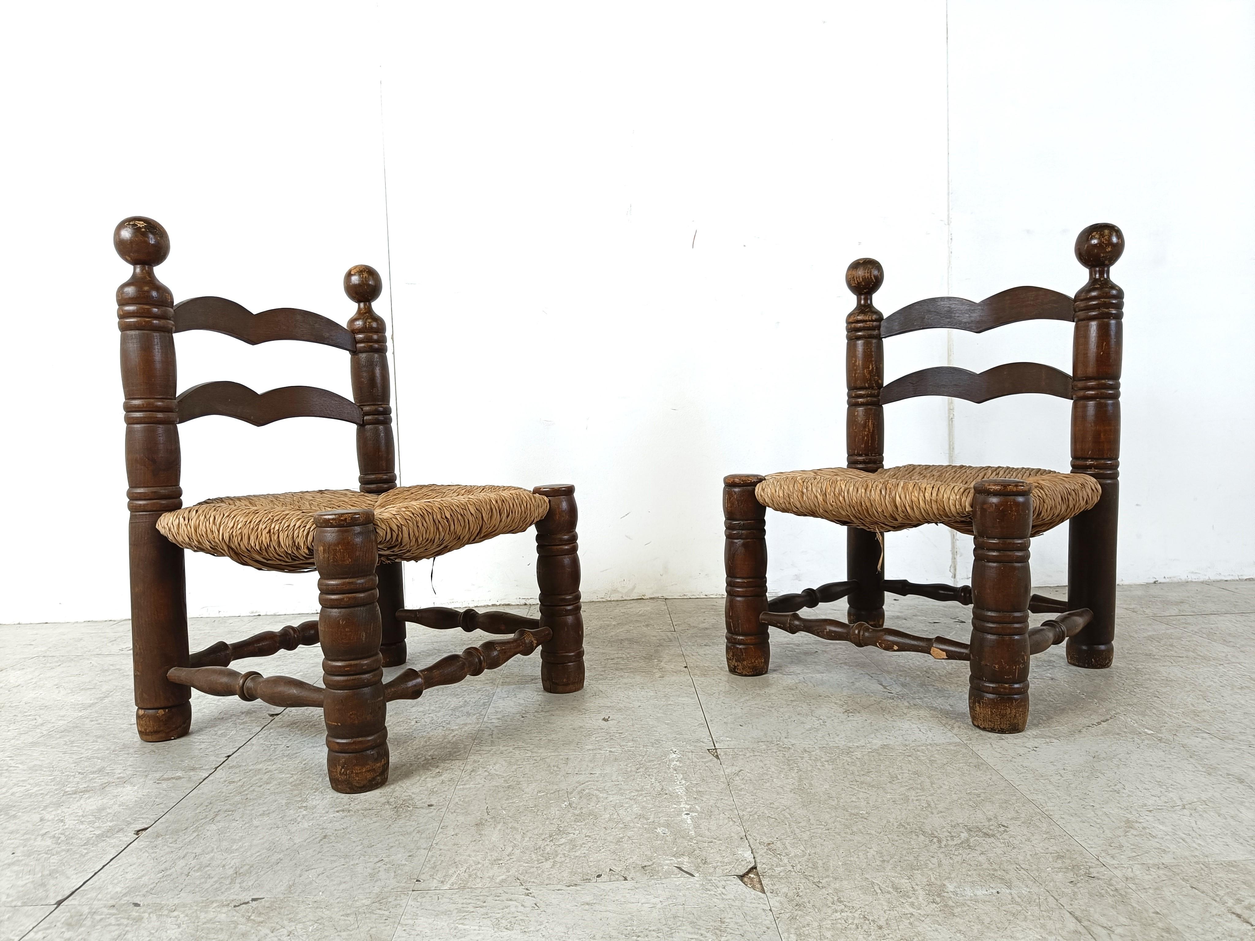 French Charles Dudouyt (attr) brutalist children chairs, set of 2, 1960s  For Sale