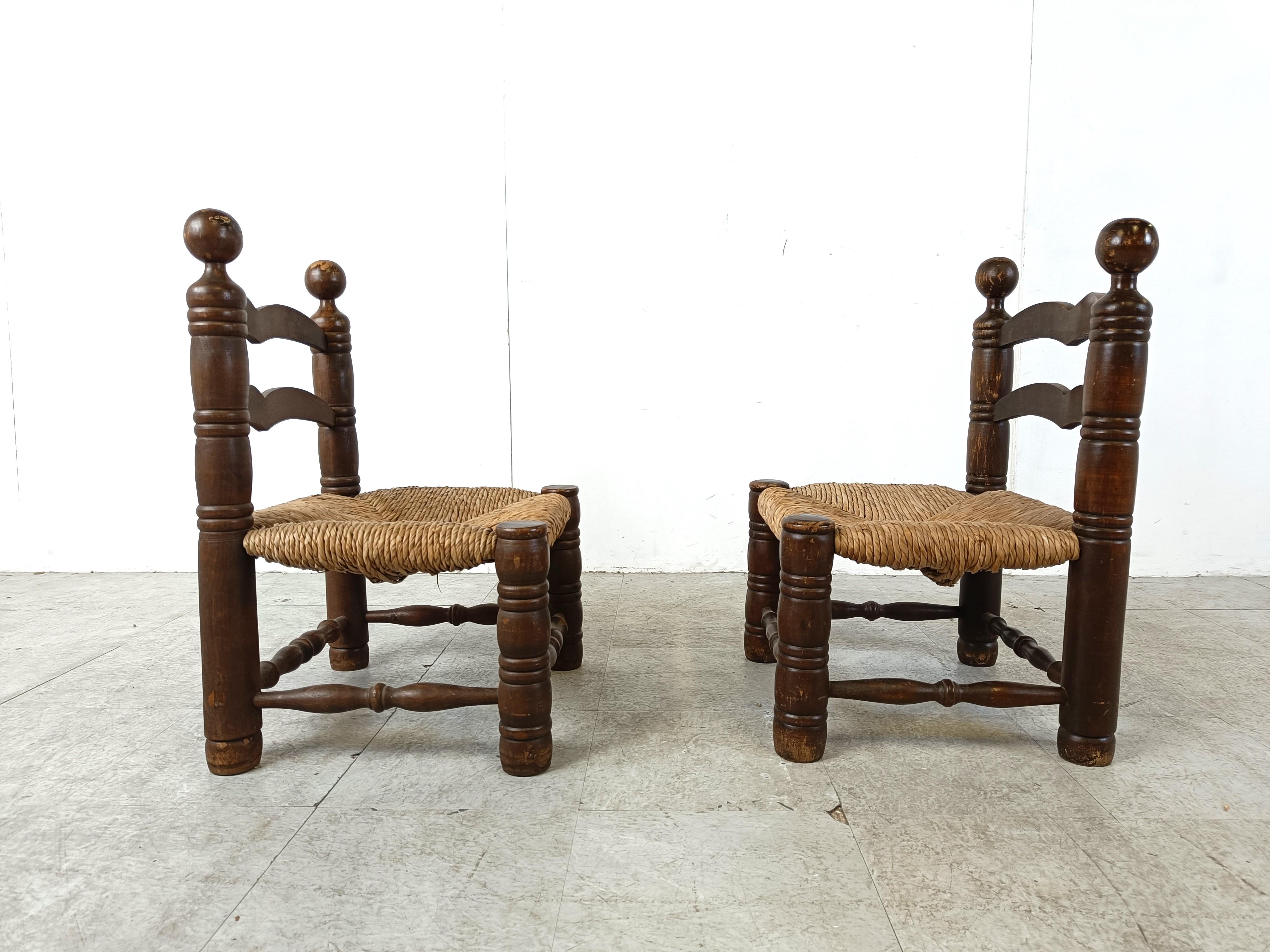 Wicker Charles Dudouyt (attr) brutalist children chairs, set of 2, 1960s  For Sale