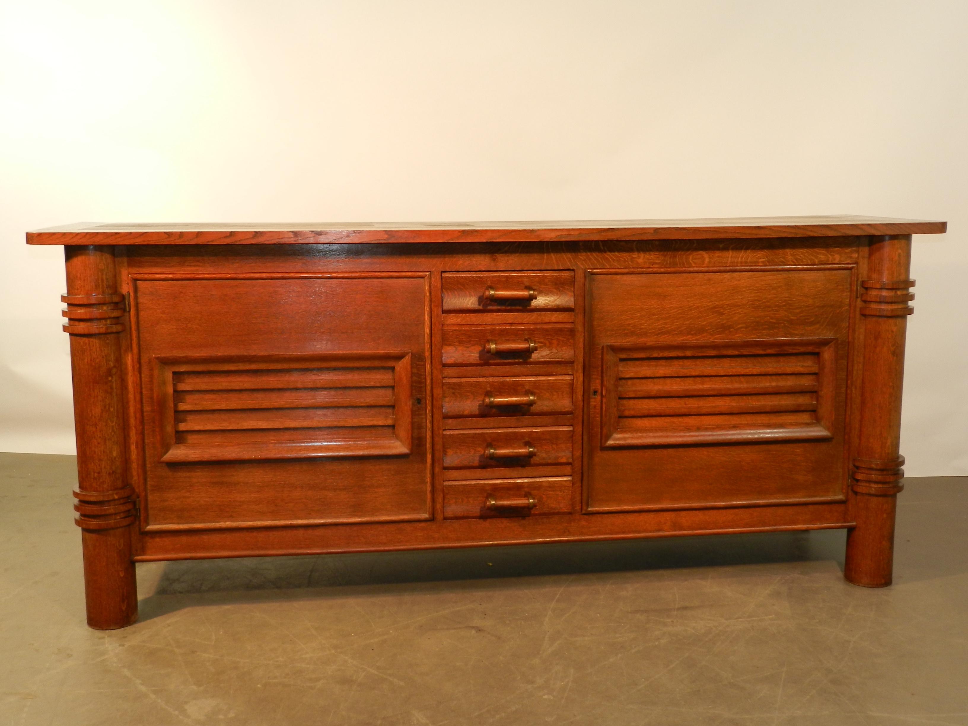 Art Deco Charles Dudouyt Attributed Oak Sideboard, Edition La Gentilhommiere For Sale