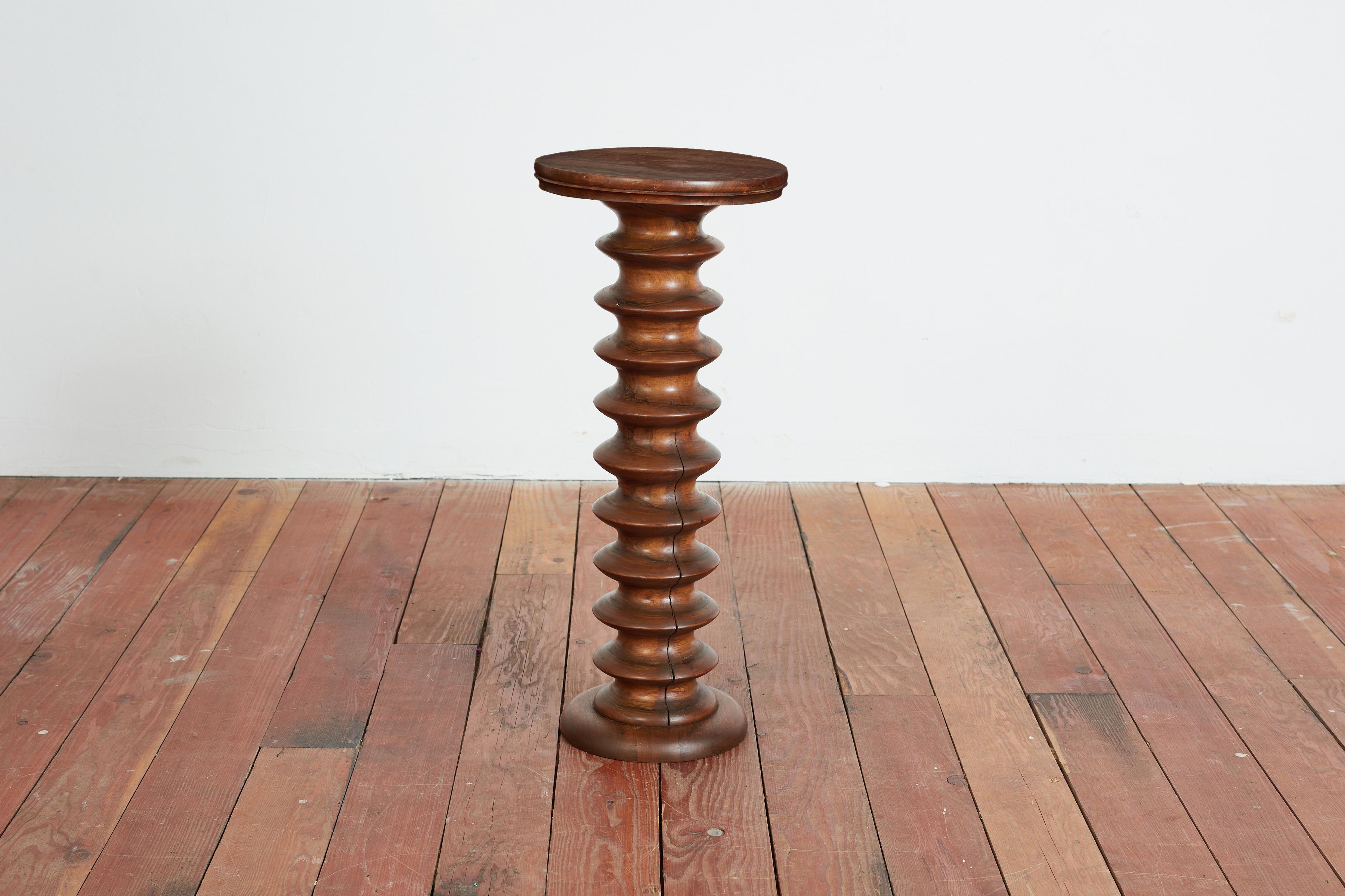 Great sculptural pedestal table attributed to Charles Dudouyt with signature carved corkscrew base.
Wonderful warm patina - clean and simple design. 
France, 1940s.


