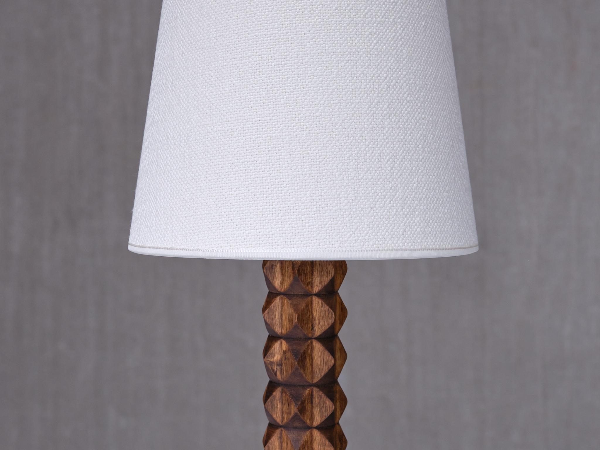 Charles Dudouyt Attributed Table Lamp in Oak with Ivory Shade, France, 1950s For Sale 3
