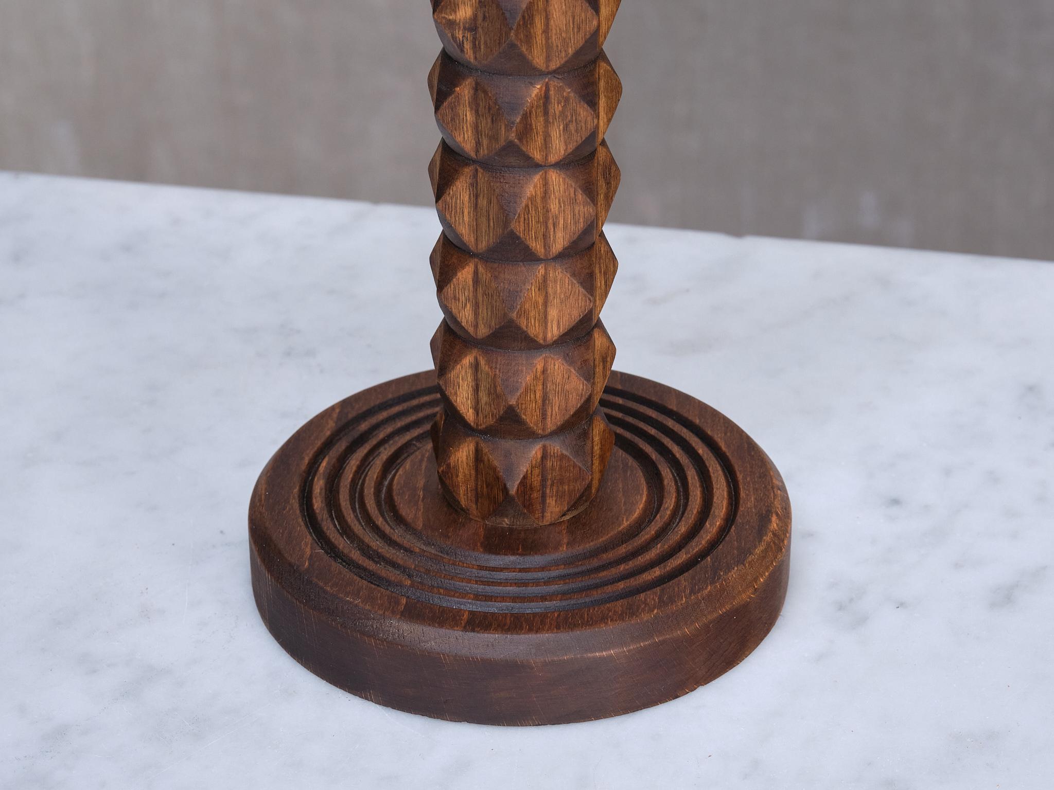 Charles Dudouyt Attributed Table Lamp in Oak with Ivory Shade, France, 1950s For Sale 4