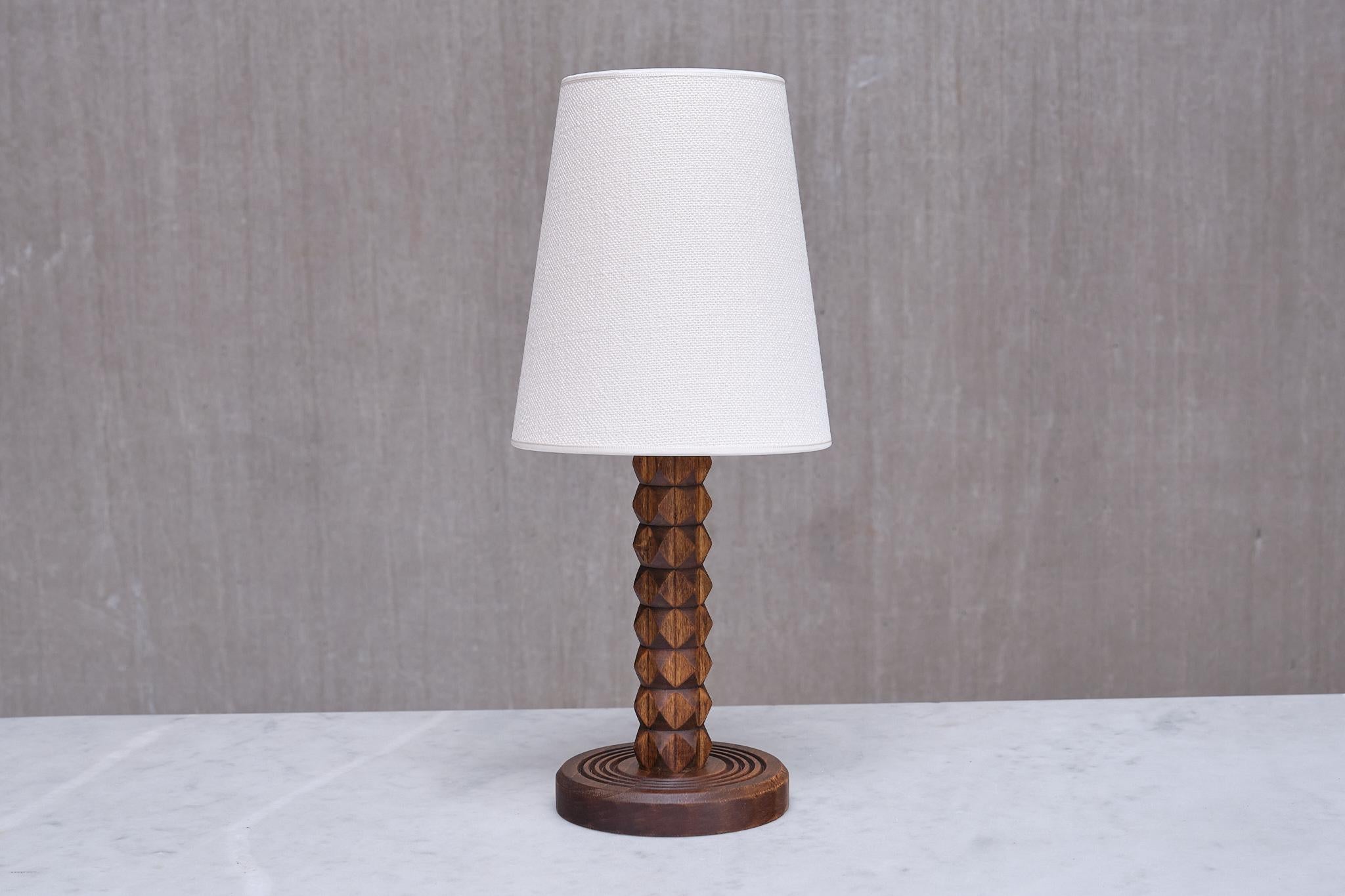 Charles Dudouyt Attributed Table Lamp in Oak with Ivory Shade, France, 1950s For Sale 5