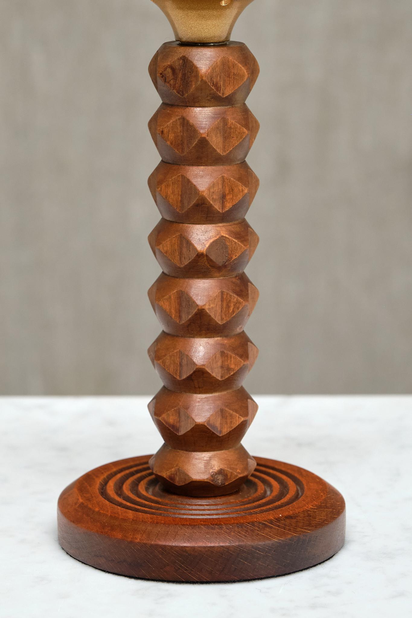 Français Charles Dudouyt Attributed Table Lamp in Oak with Ivory Shade, France, 1950s en vente