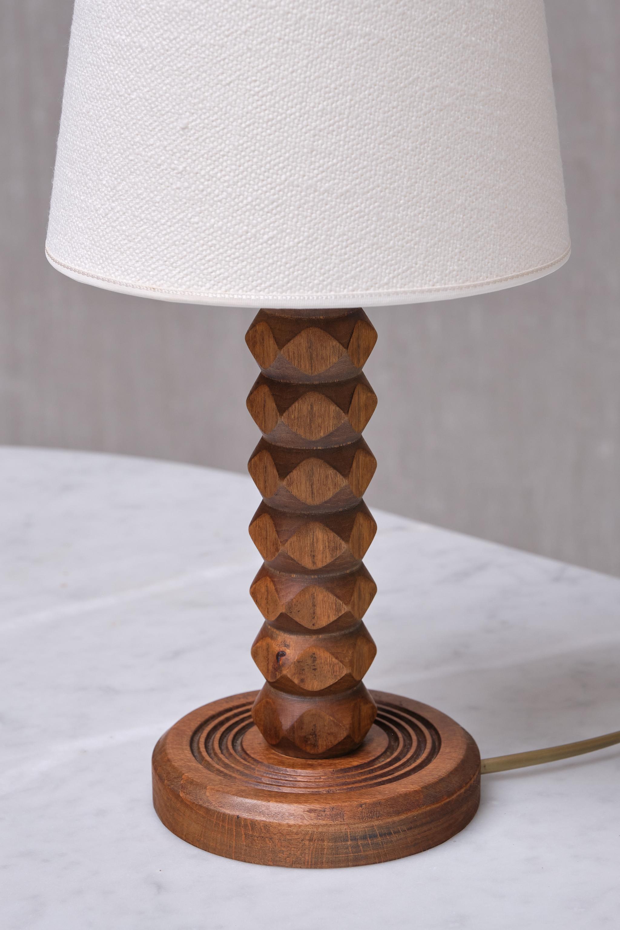 Mid-20th Century Charles Dudouyt Attributed Table Lamp in Oak with Ivory Shade, France, 1950s For Sale