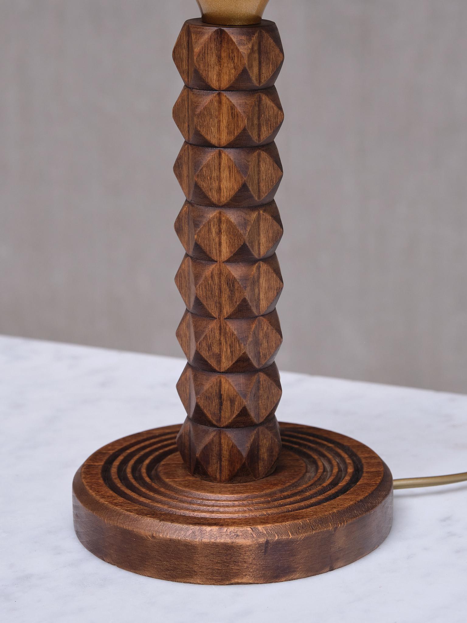 Mid-20th Century Charles Dudouyt Attributed Table Lamp in Oak with Ivory Shade, France, 1950s For Sale
