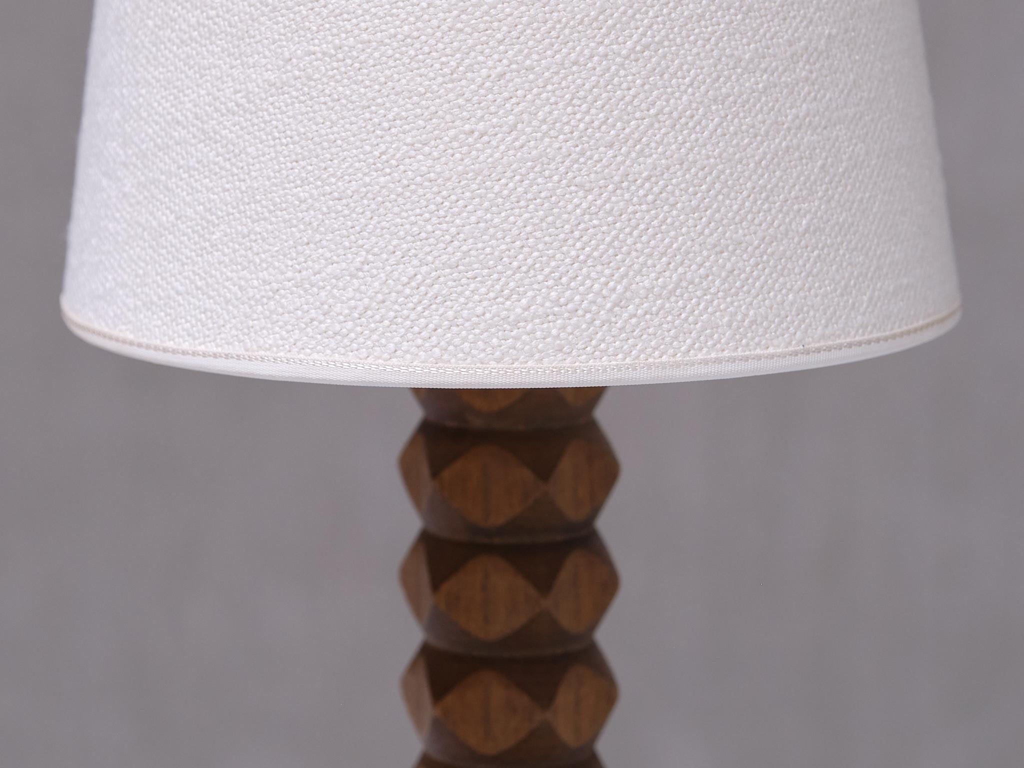 Fabric Charles Dudouyt Attributed Table Lamp in Oak with Ivory Shade, France, 1950s For Sale