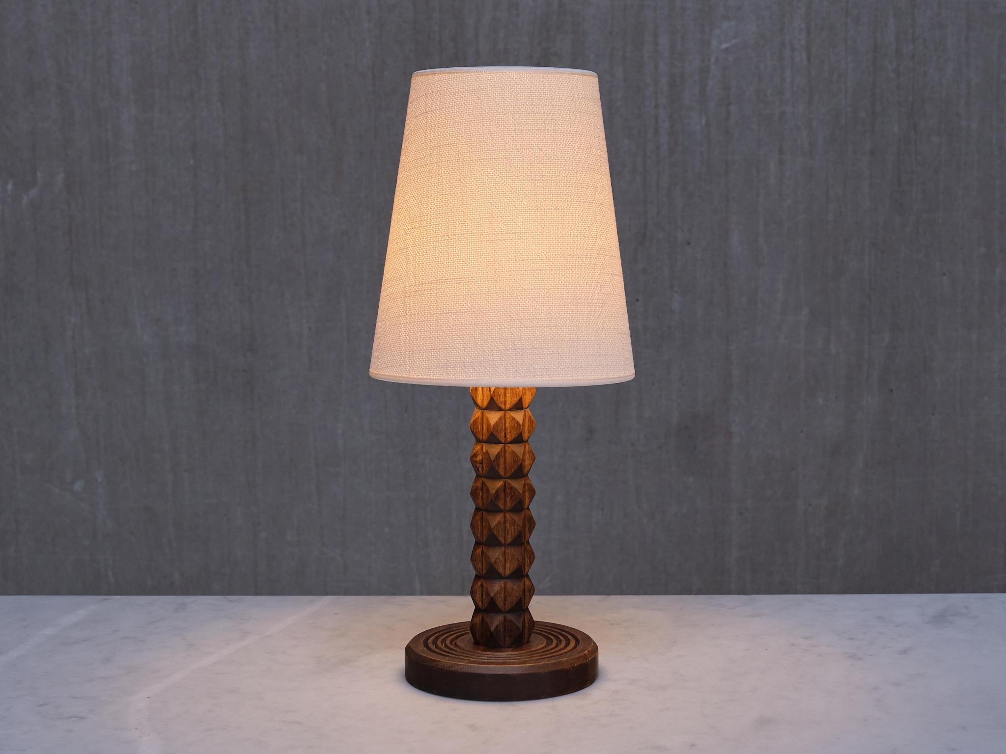 Fabric Charles Dudouyt Attributed Table Lamp in Oak with Ivory Shade, France, 1950s For Sale