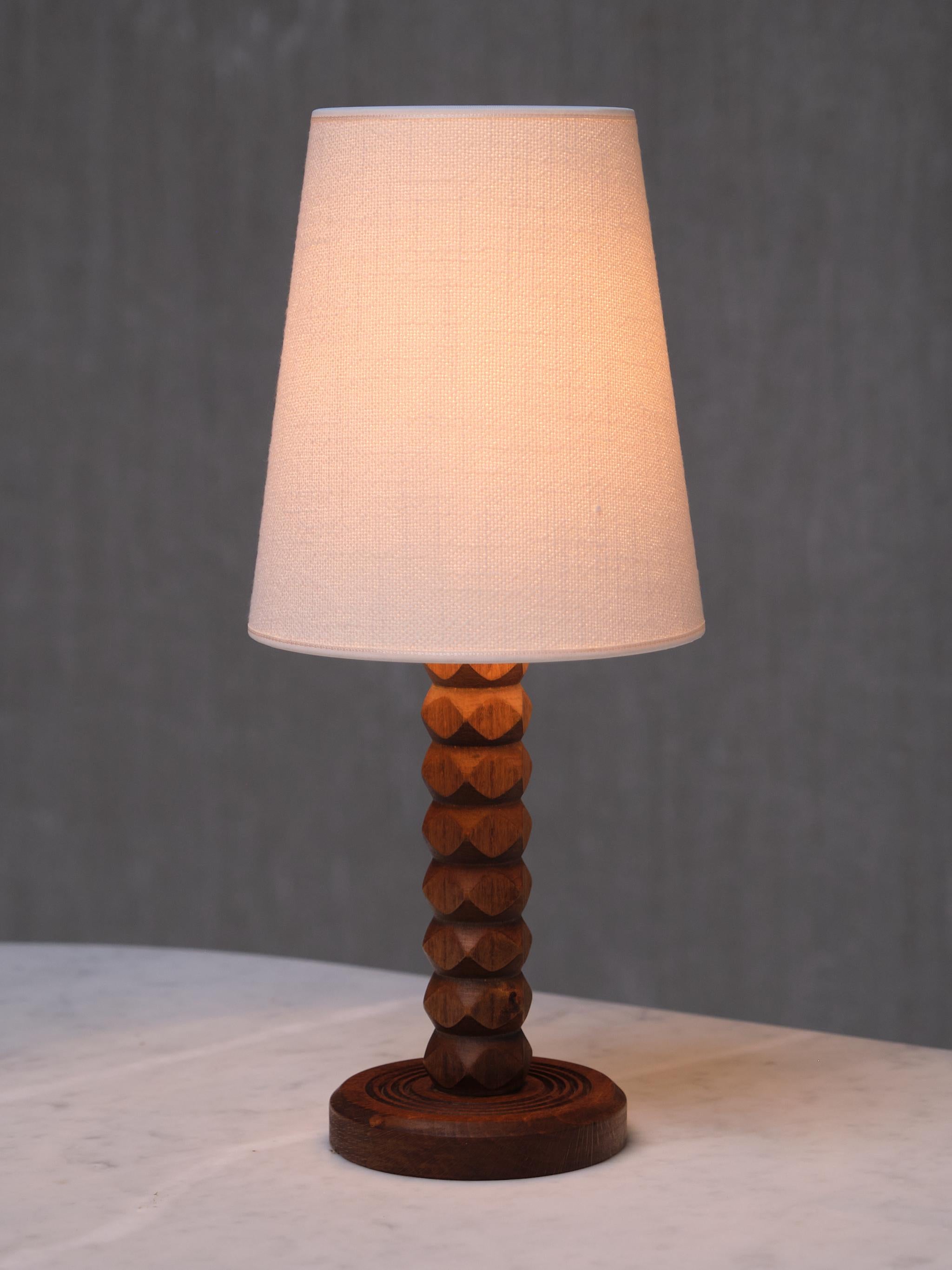 Charles Dudouyt Attributed Table Lamp in Oak with Ivory Shade, France, 1950s For Sale 1