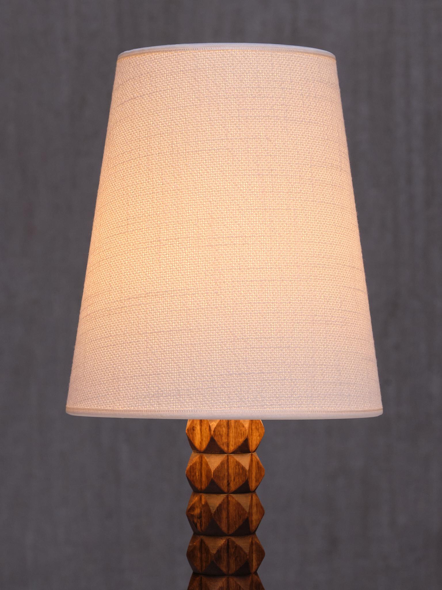 Charles Dudouyt Attributed Table Lamp in Oak with Ivory Shade, France, 1950s For Sale 1