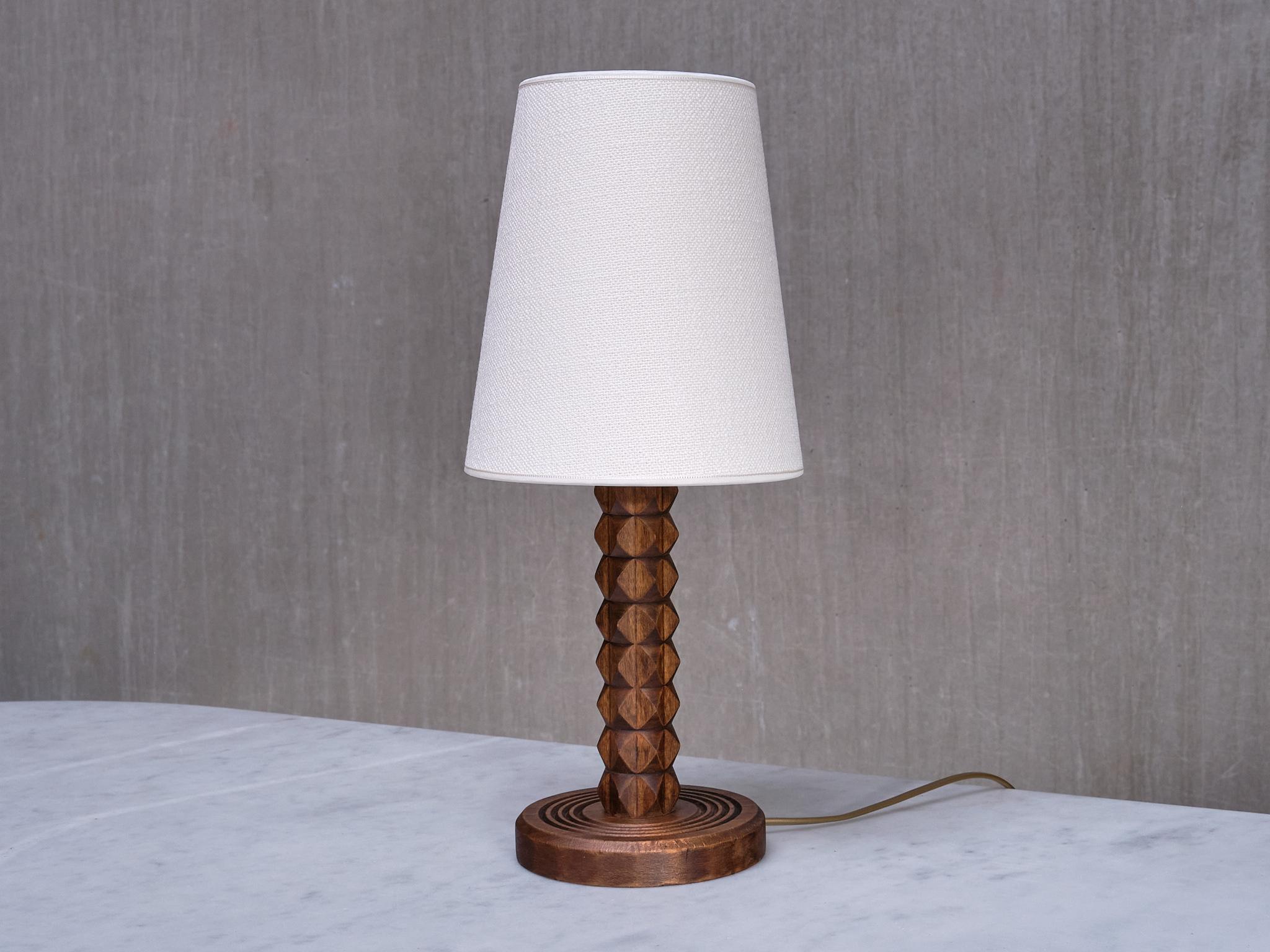 Charles Dudouyt Attributed Table Lamp in Oak with Ivory Shade, France, 1950s For Sale 2