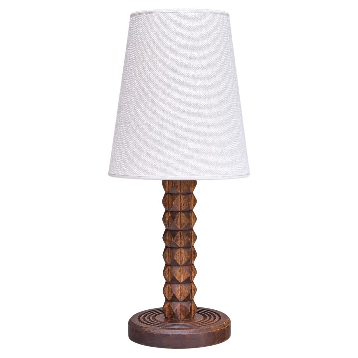 Charles Dudouyt Attributed Table Lamp in Oak with Ivory Shade, France, 1950s For Sale