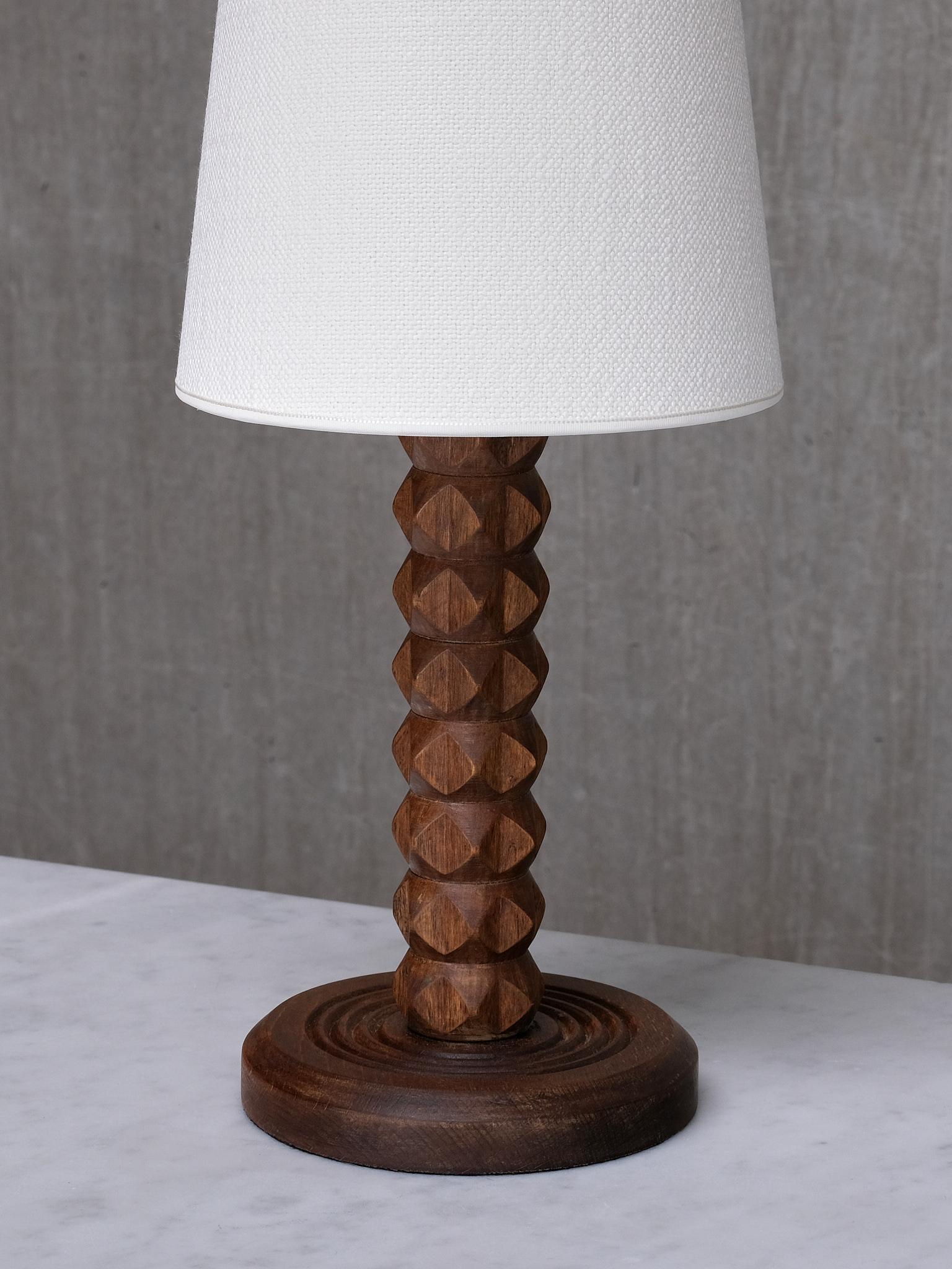 Français Charles Dudouyt Attributed Table Lamp, Oak with Tapered Shade, France, 1950s en vente