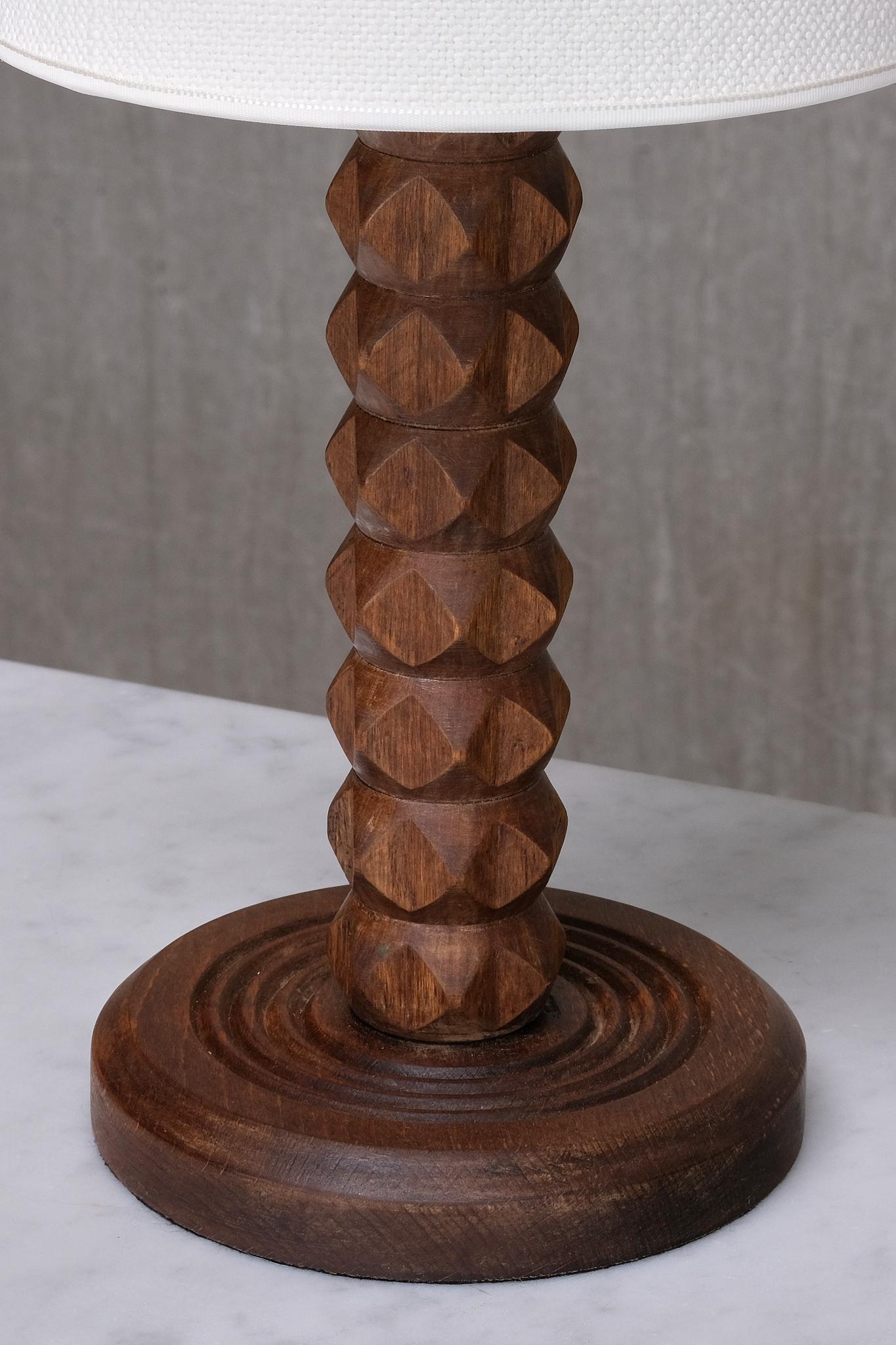 Charles Dudouyt Attributed Table Lamp, Oak with Tapered Shade, France, 1950s Bon état - En vente à The Hague, NL
