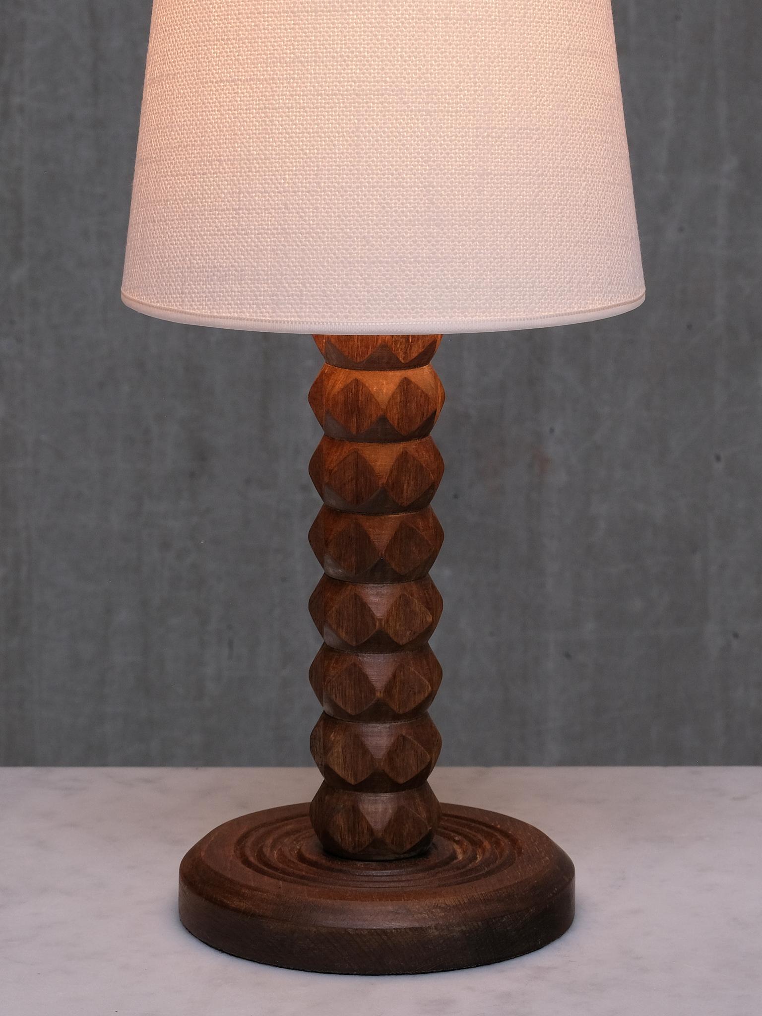Charles Dudouyt Attributed Table Lamp, Oak with Tapered Shade, France, 1950s en vente 1