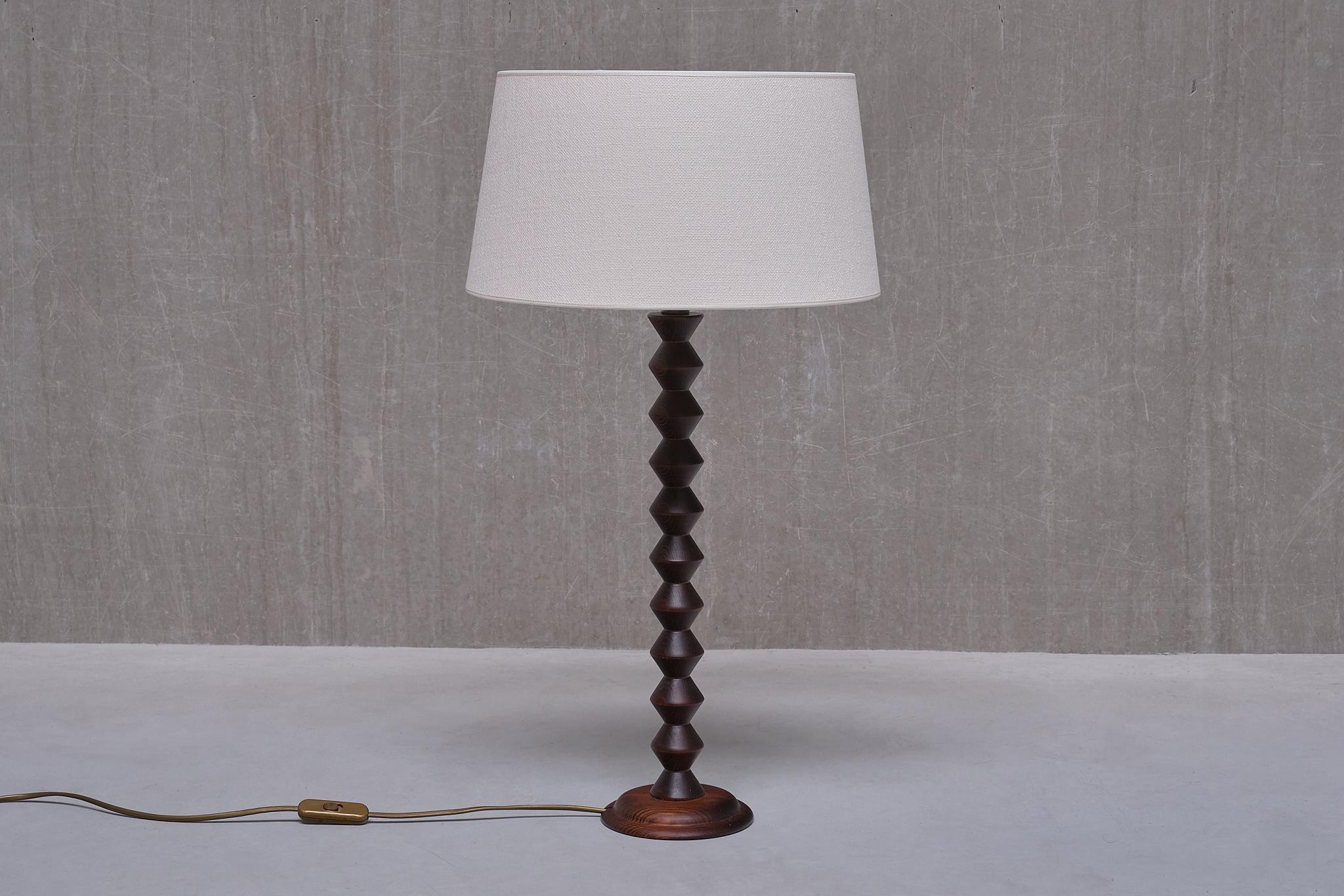 Charles Dudouyt Attributed Tall Table Lamp in Oak, France, 1950s For Sale 3